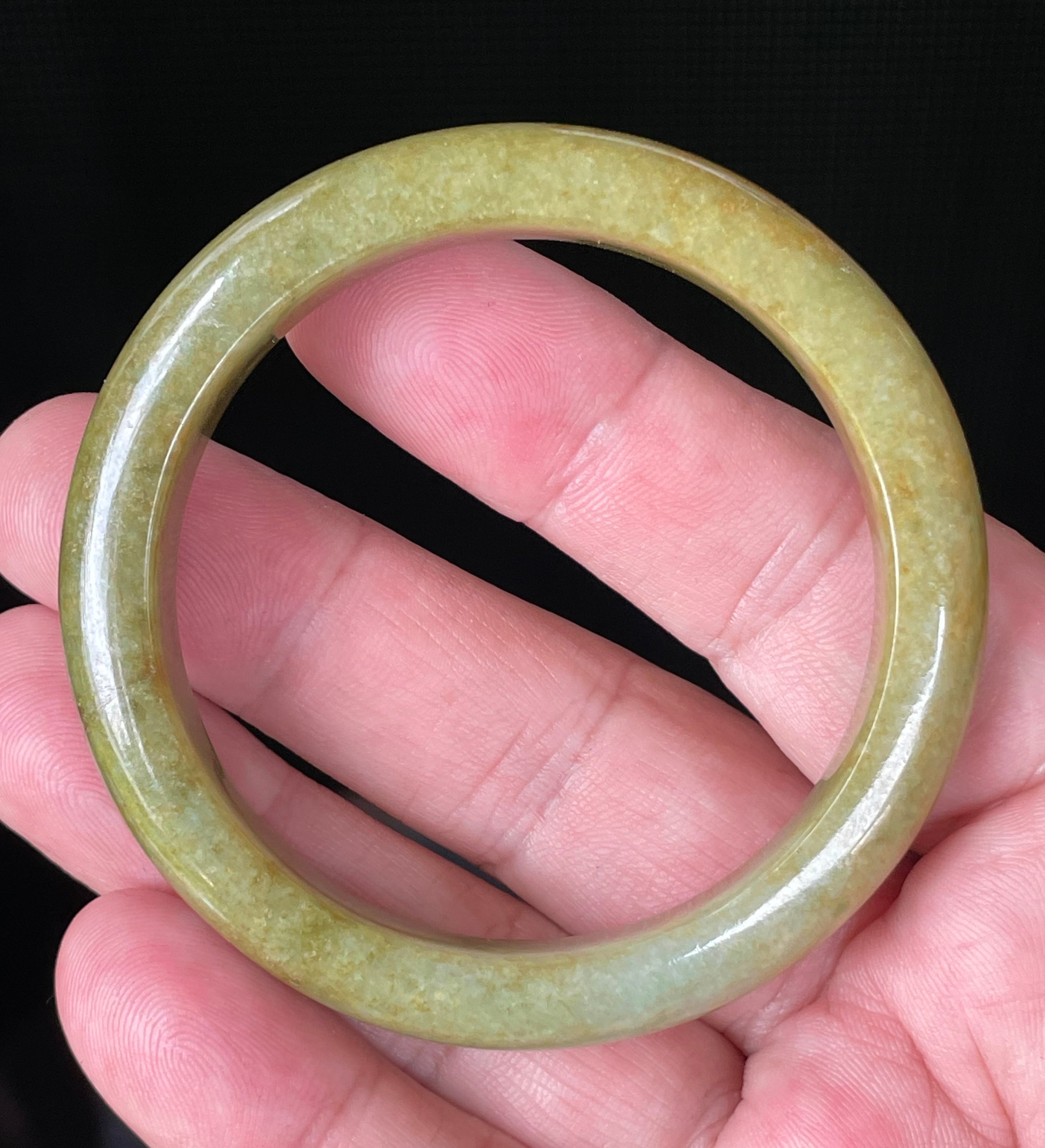 Natural Grade A Certified Burmese Jadeite Jade Bangle – Moss & Apple Green with Brown Hues – 52.4mm – JB872