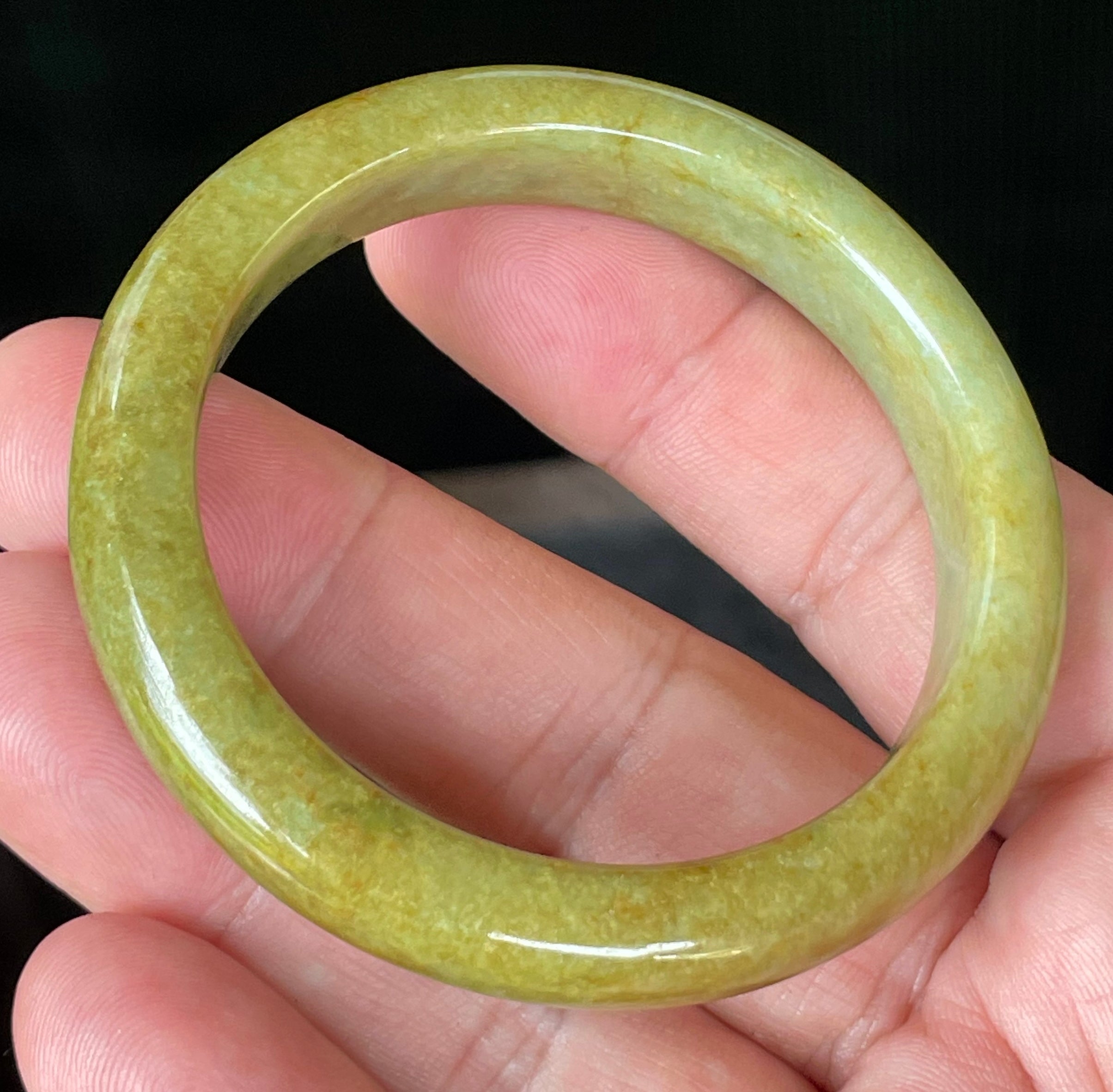 Natural Grade A Certified Burmese Jadeite Jade Bangle – Moss & Apple Green with Brown Hues – 52.4mm – JB872
