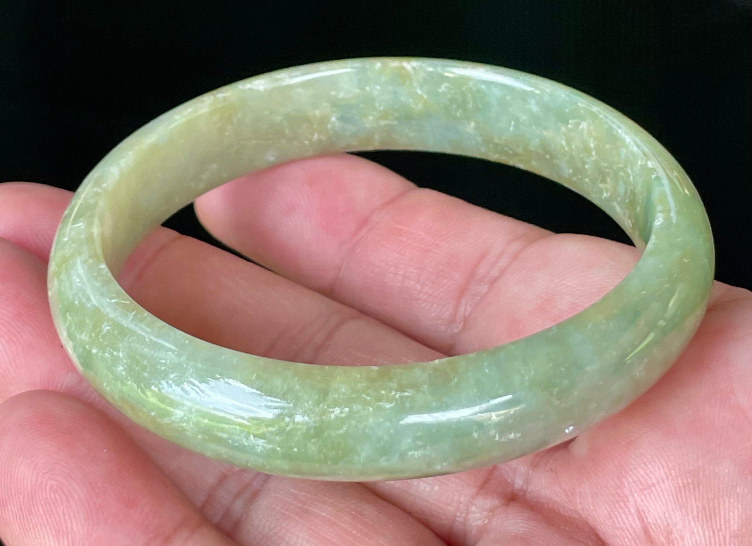 Natural Grade A Certified Burmese Jadeite Jade Bangle – Icy Apple Green – 58.5mm – JB927