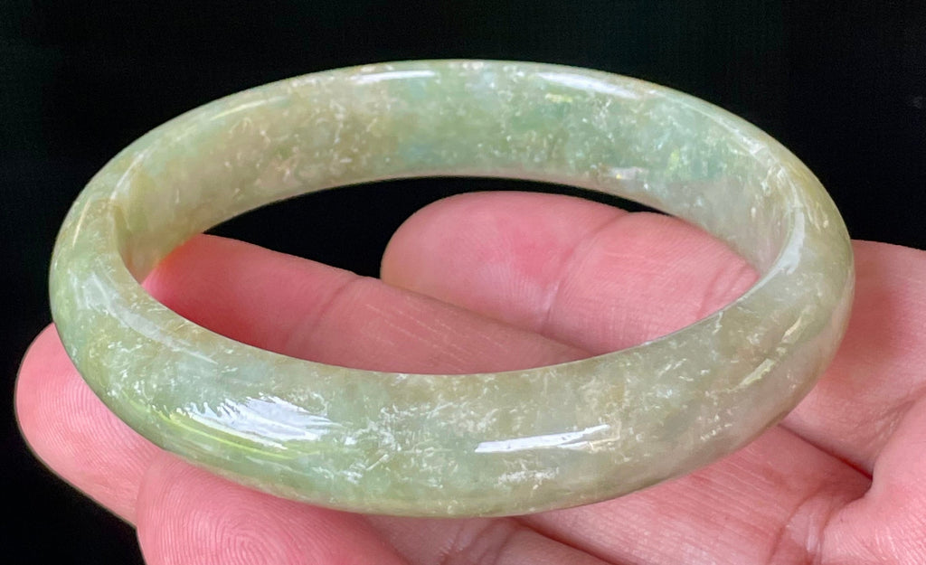 Natural Grade A Certified Burmese Jadeite Jade Bangle – Icy Apple Green – 58.5mm – JB927