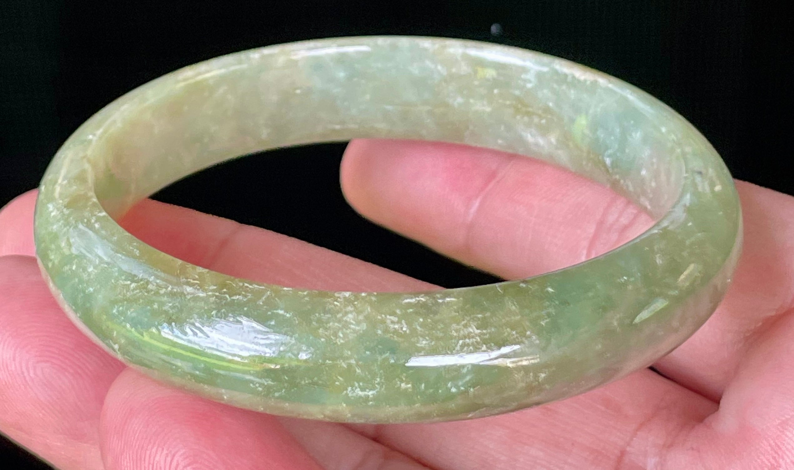 Natural Grade A Certified Burmese Jadeite Jade Bangle – Icy Apple Green – 58.5mm – JB927