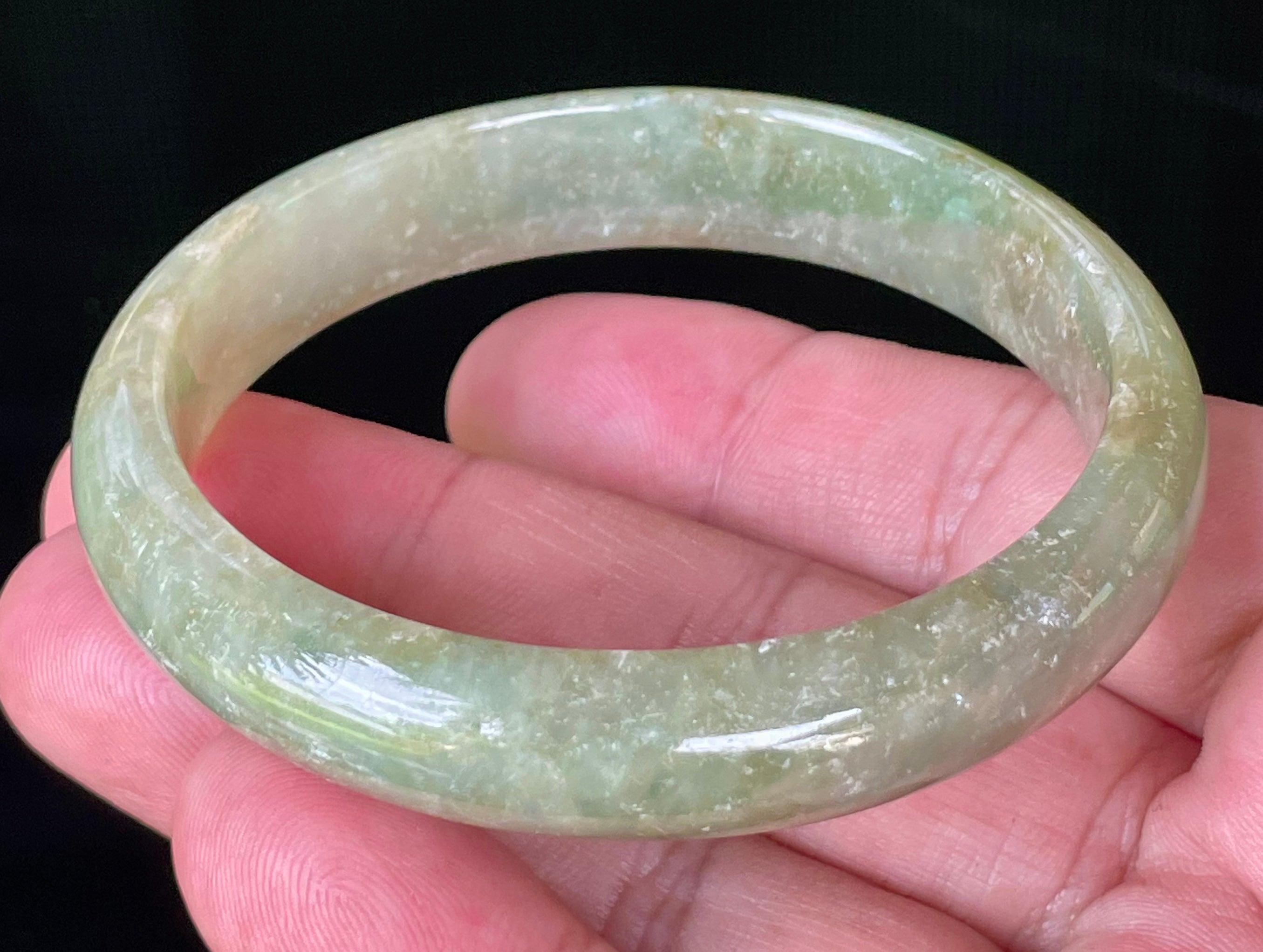 Natural Grade A Certified Burmese Jadeite Jade Bangle – Icy Apple Green – 58.5mm – JB927