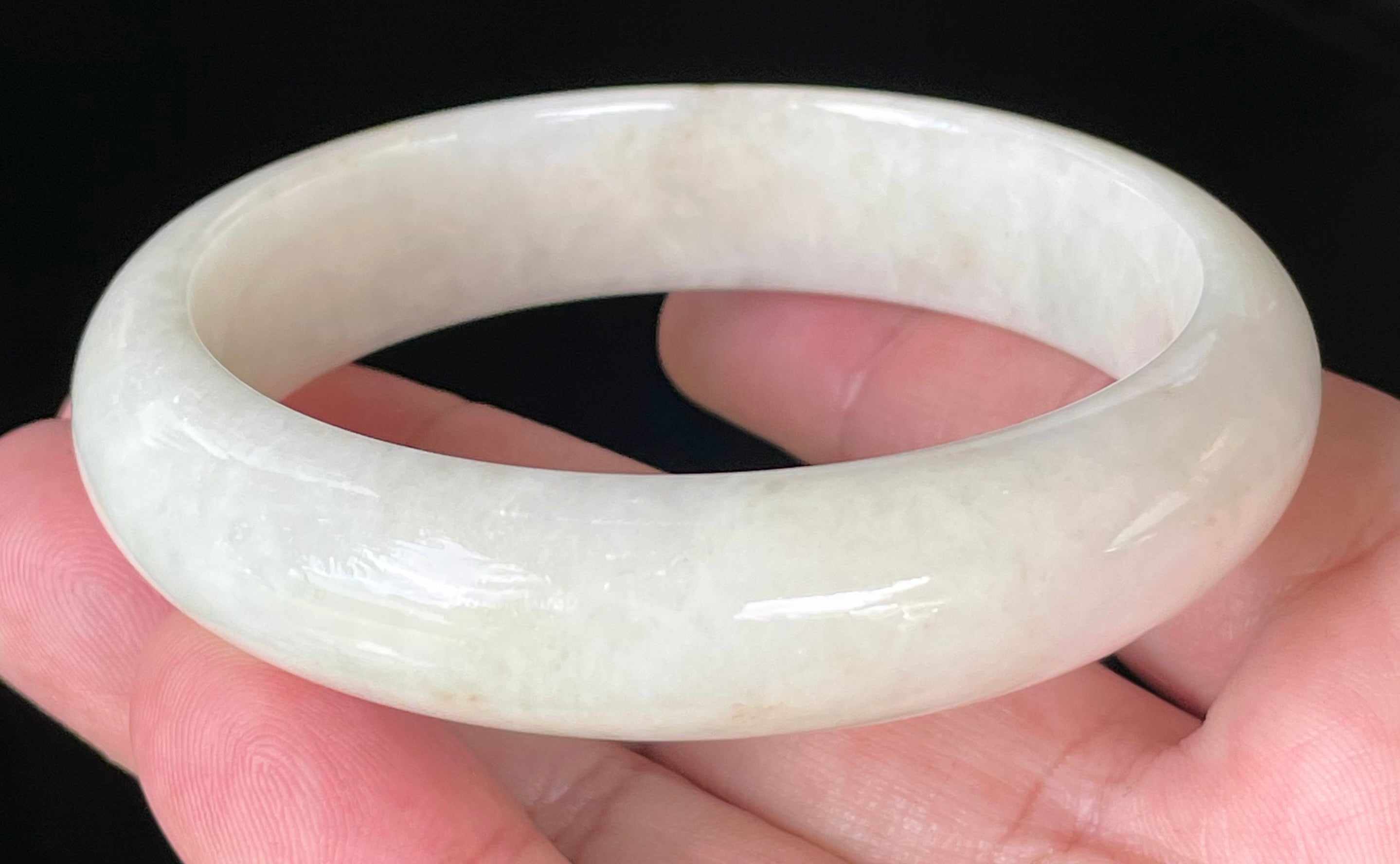 Natural Grade A Certified Burmese Jadeite Jade Bangle – Icy Milky White with Light Yellow & Honey Hues – 59mm – JB928