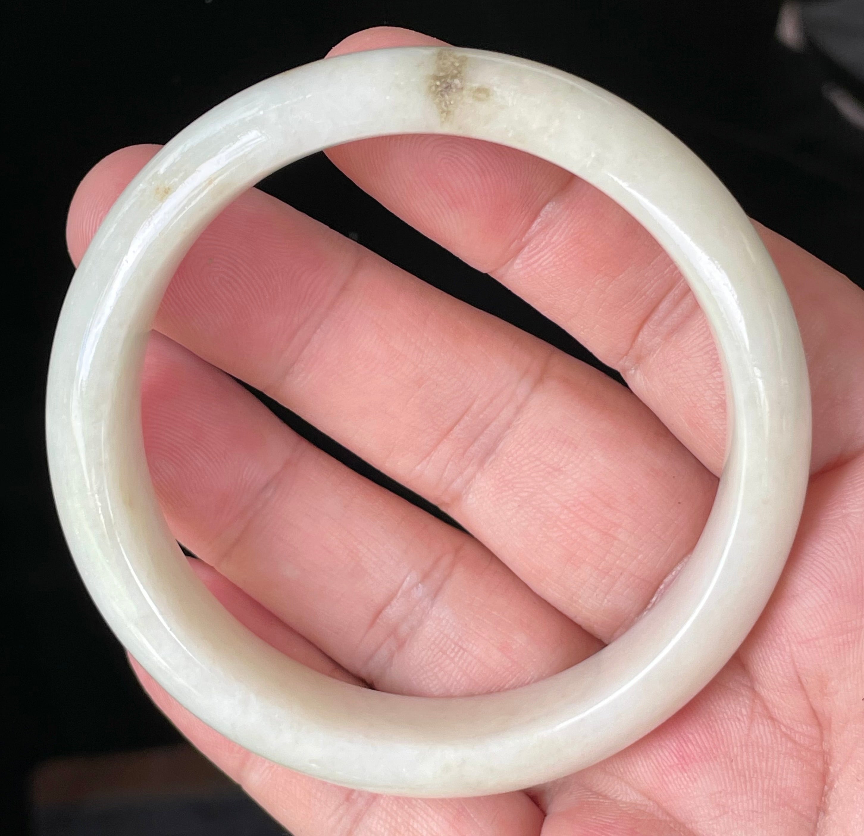 Natural Grade A Certified Burmese Jadeite Jade Bangle – Icy Milky White with Light Yellow & Honey Hues – 59mm – JB928