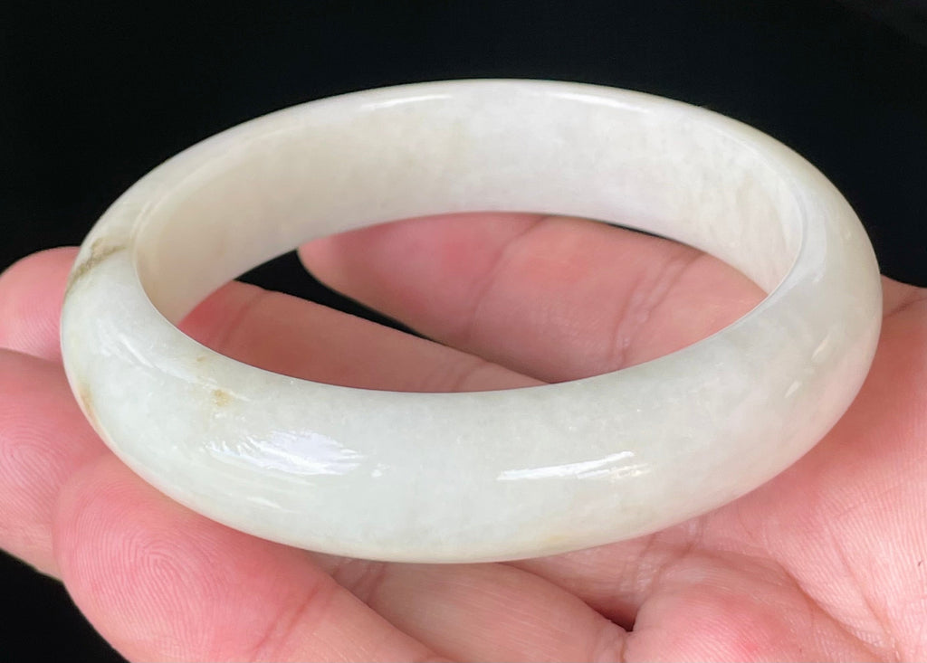 Natural Grade A Certified Burmese Jadeite Jade Bangle – Icy Milky White with Light Yellow & Honey Hues – 59mm – JB928
