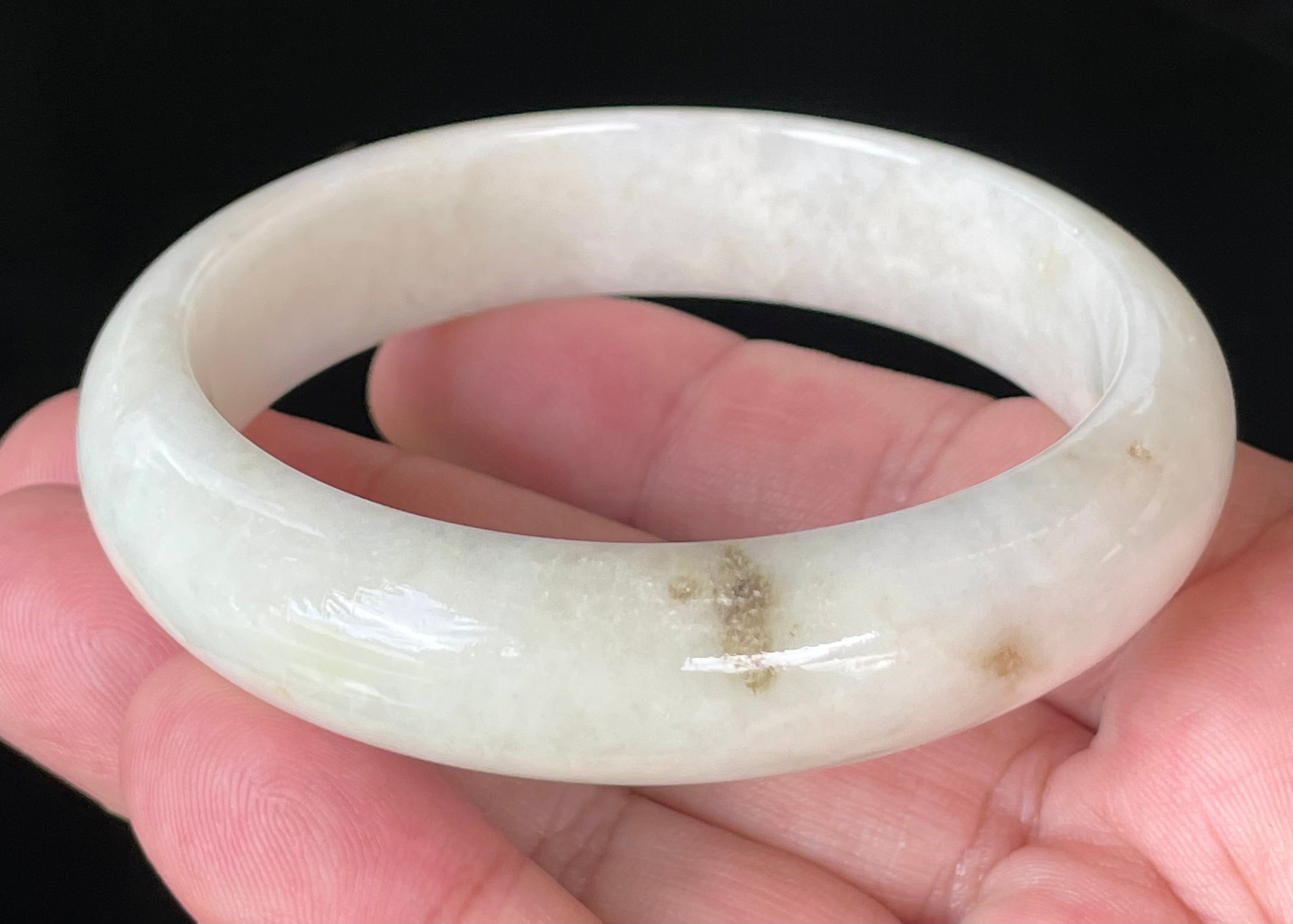 Natural Grade A Certified Burmese Jadeite Jade Bangle – Icy Milky White with Light Yellow & Honey Hues – 59mm – JB928