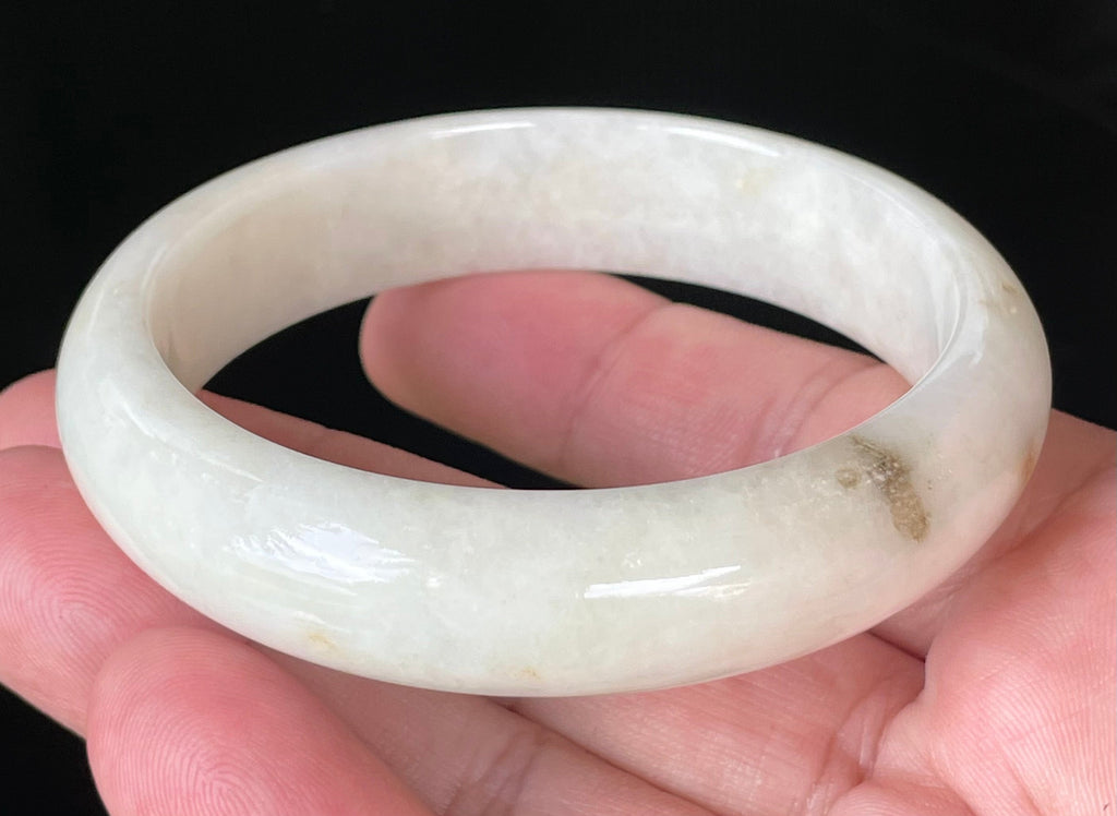 Natural Grade A Certified Burmese Jadeite Jade Bangle – Icy Milky White with Light Yellow & Honey Hues – 59mm – JB928