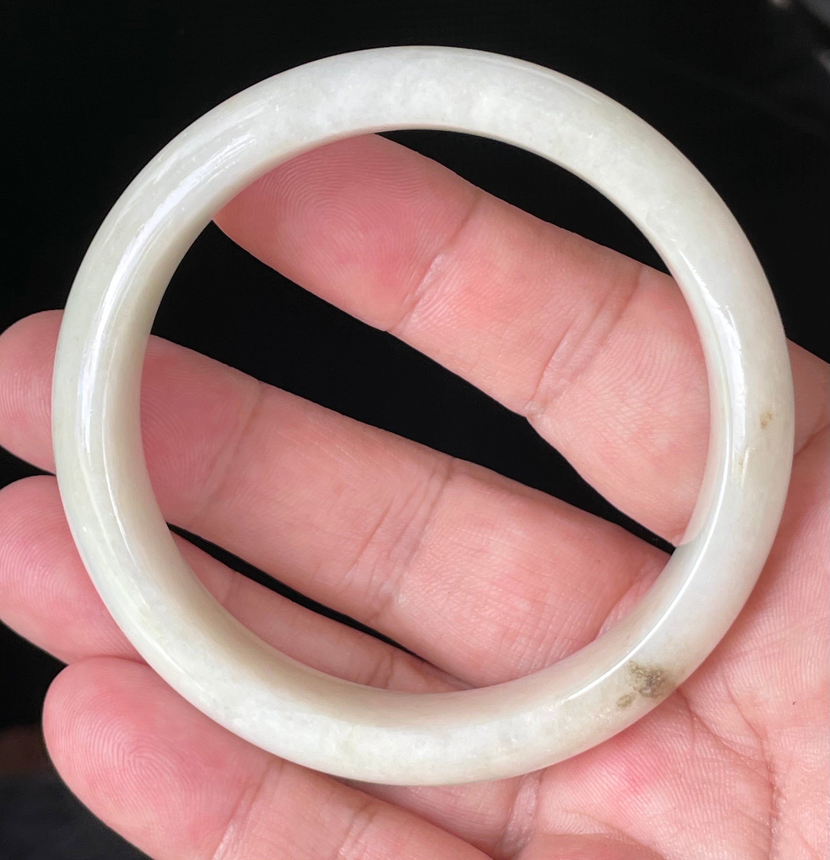 Natural Grade A Certified Burmese Jadeite Jade Bangle – Icy Milky White with Light Yellow & Honey Hues – 59mm – JB928