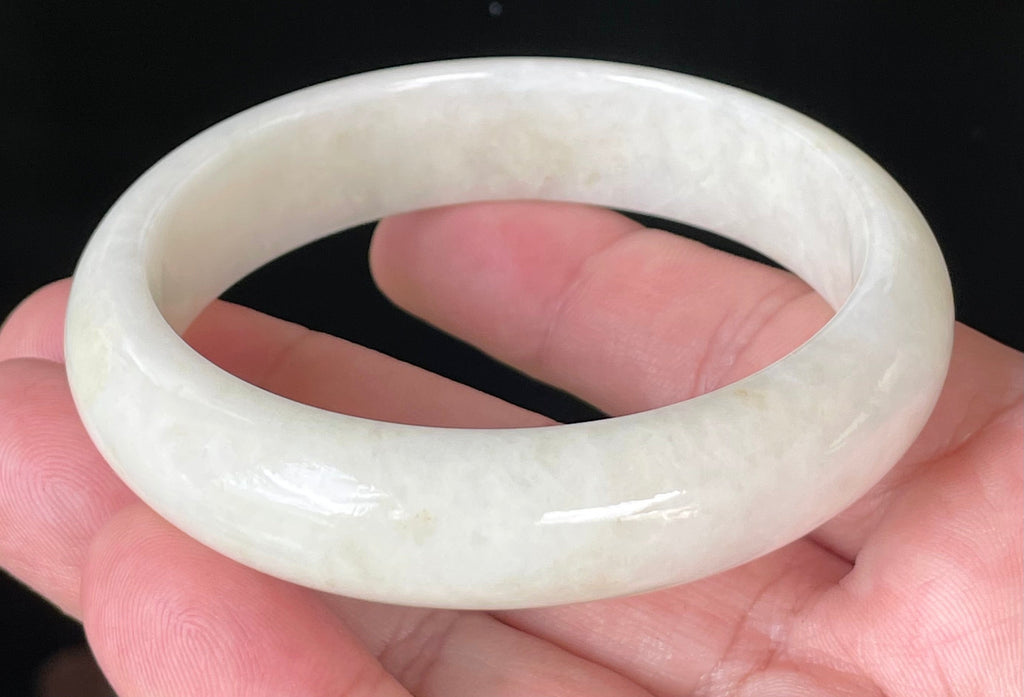 Natural Grade A Certified Burmese Jadeite Jade Bangle – Icy Milky White with Light Yellow & Honey Hues – 59mm – JB928