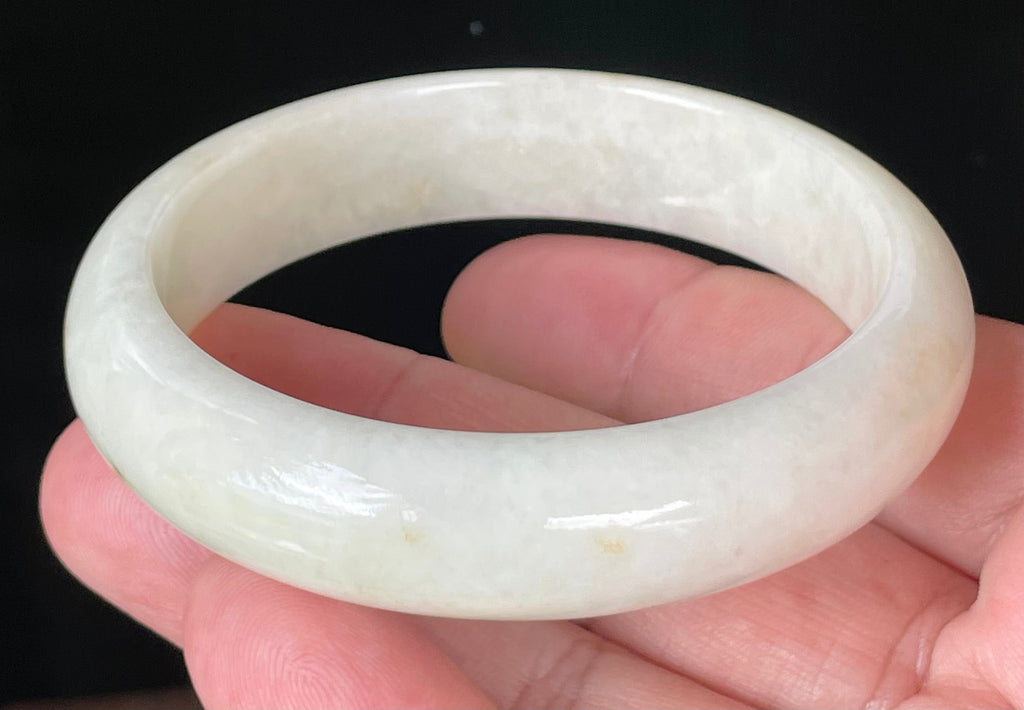 Natural Grade A Certified Burmese Jadeite Jade Bangle – Icy Milky White with Light Yellow & Honey Hues – 59mm – JB928