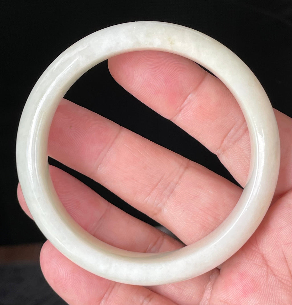 Natural Grade A Certified Burmese Jadeite Jade Bangle – Icy Milky White with Light Yellow & Honey Hues – 59mm – JB928