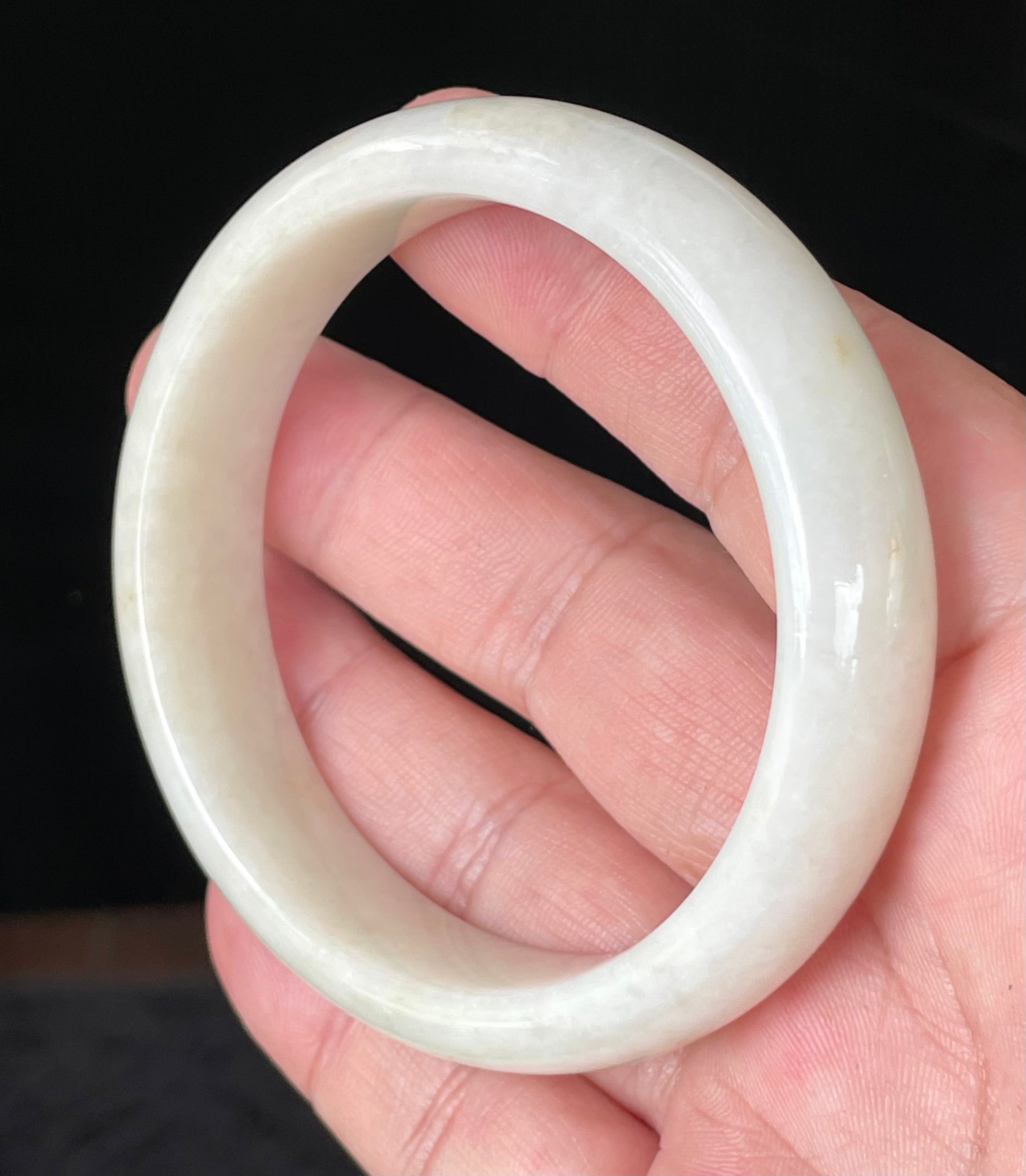 Natural Grade A Certified Burmese Jadeite Jade Bangle – Icy Milky White with Light Yellow & Honey Hues – 59mm – JB928