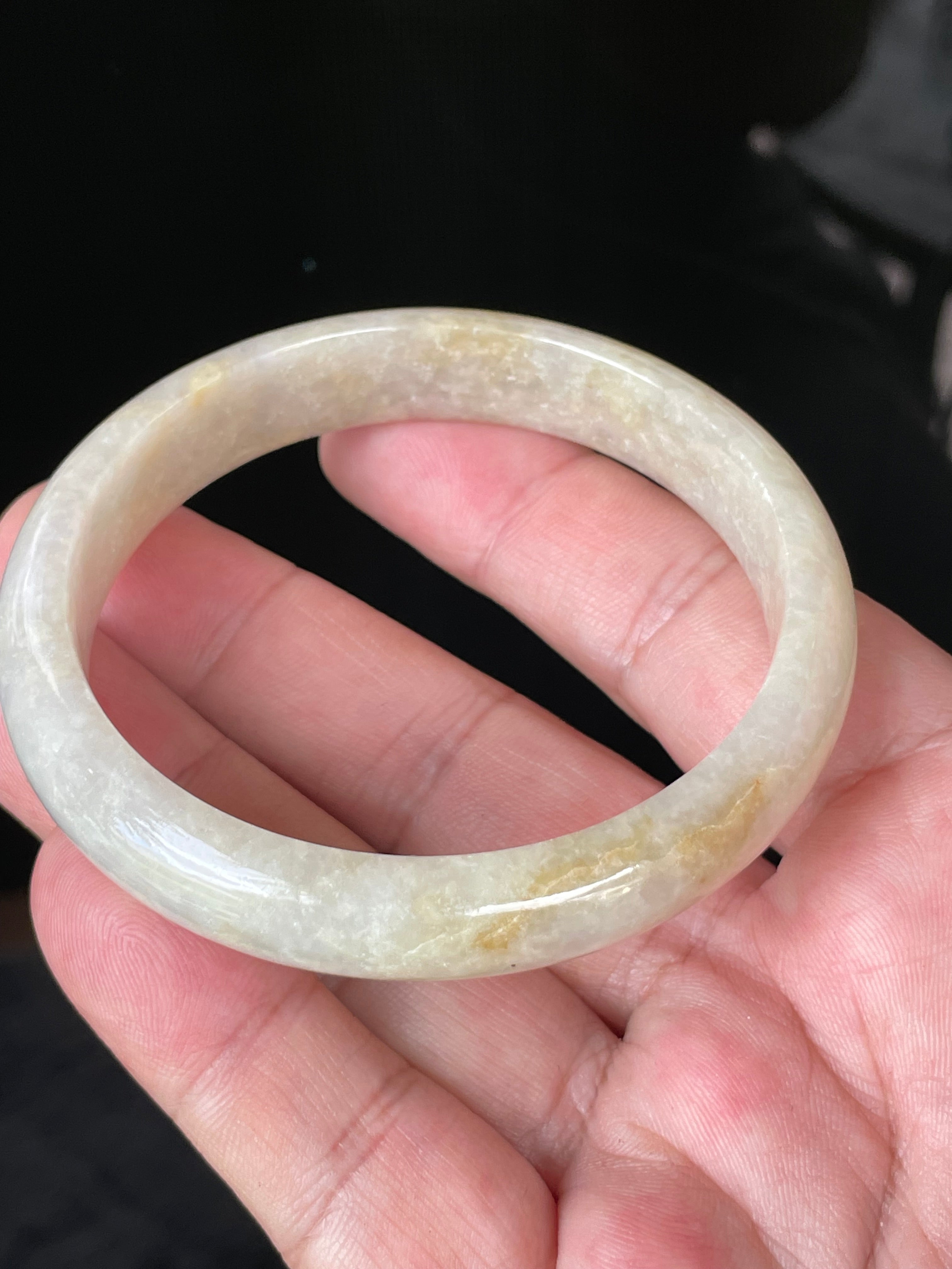 Natural Grade A Certified Burmese Jadeite Jade Bangle – Icy Yellow & Honey, Milky White, Light Lavender – Hand-Carved Jade Bracelet – 59.5mm – JB926