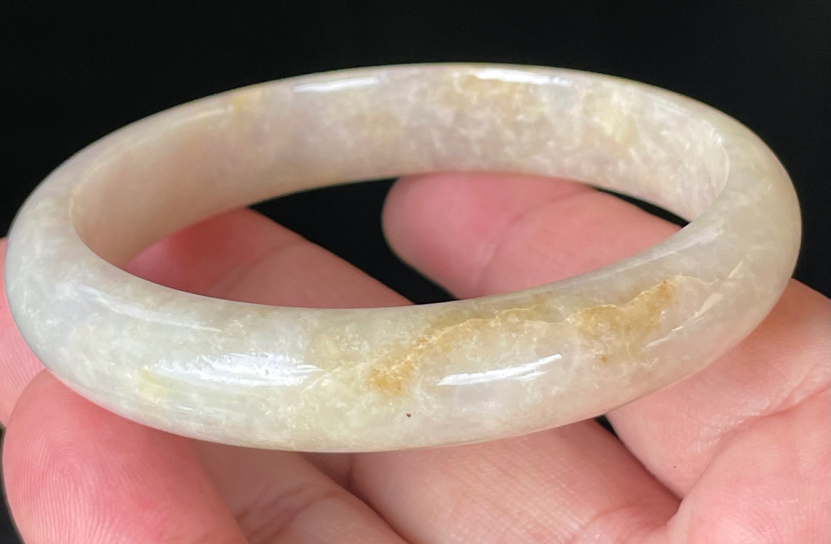 Natural Grade A Certified Burmese Jadeite Jade Bangle – Icy Yellow & Honey, Milky White, Light Lavender – Hand-Carved Jade Bracelet – 59.5mm – JB926