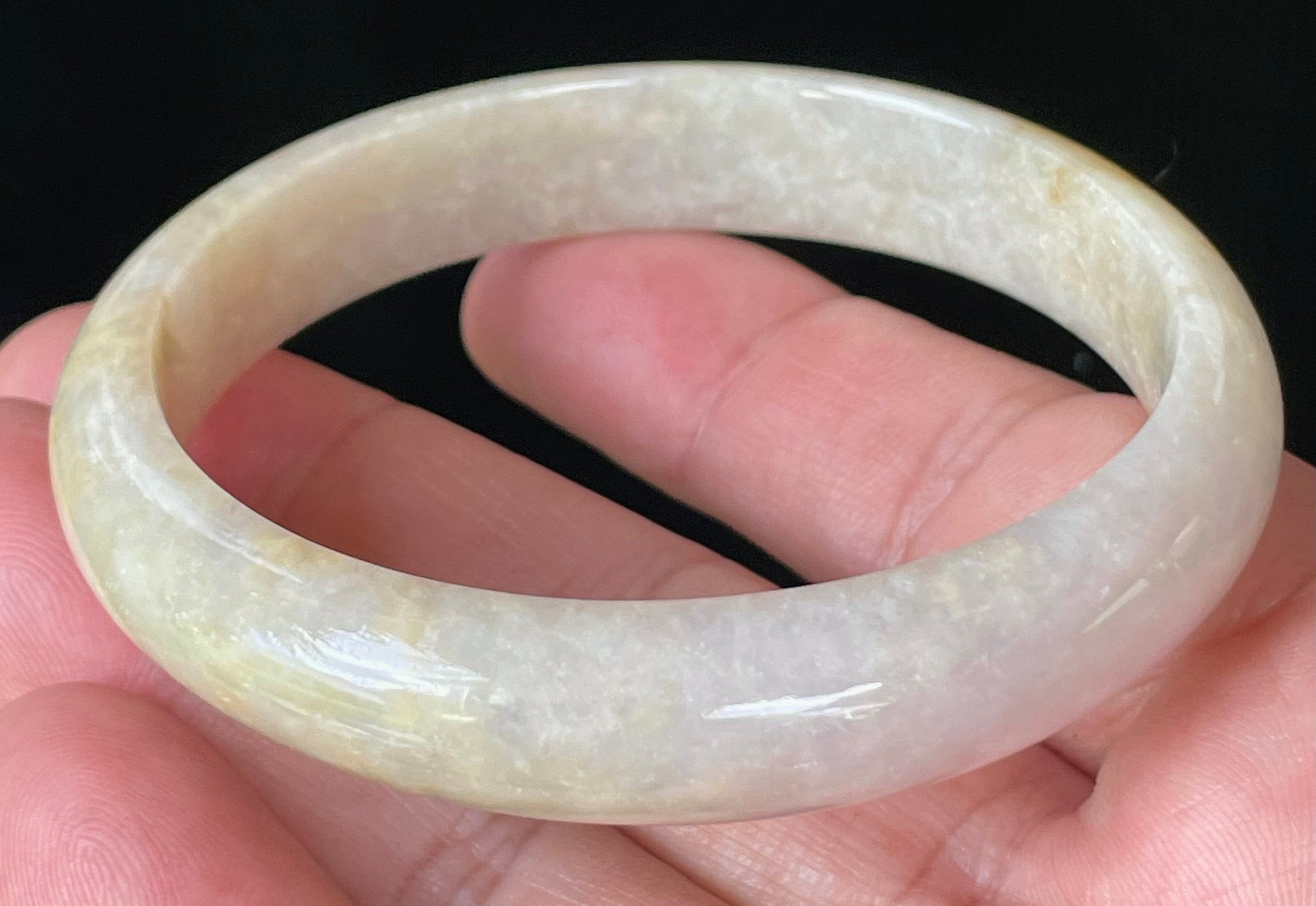 Natural Grade A Certified Burmese Jadeite Jade Bangle – Icy Yellow & Honey, Milky White, Light Lavender – Hand-Carved Jade Bracelet – 59.5mm – JB926
