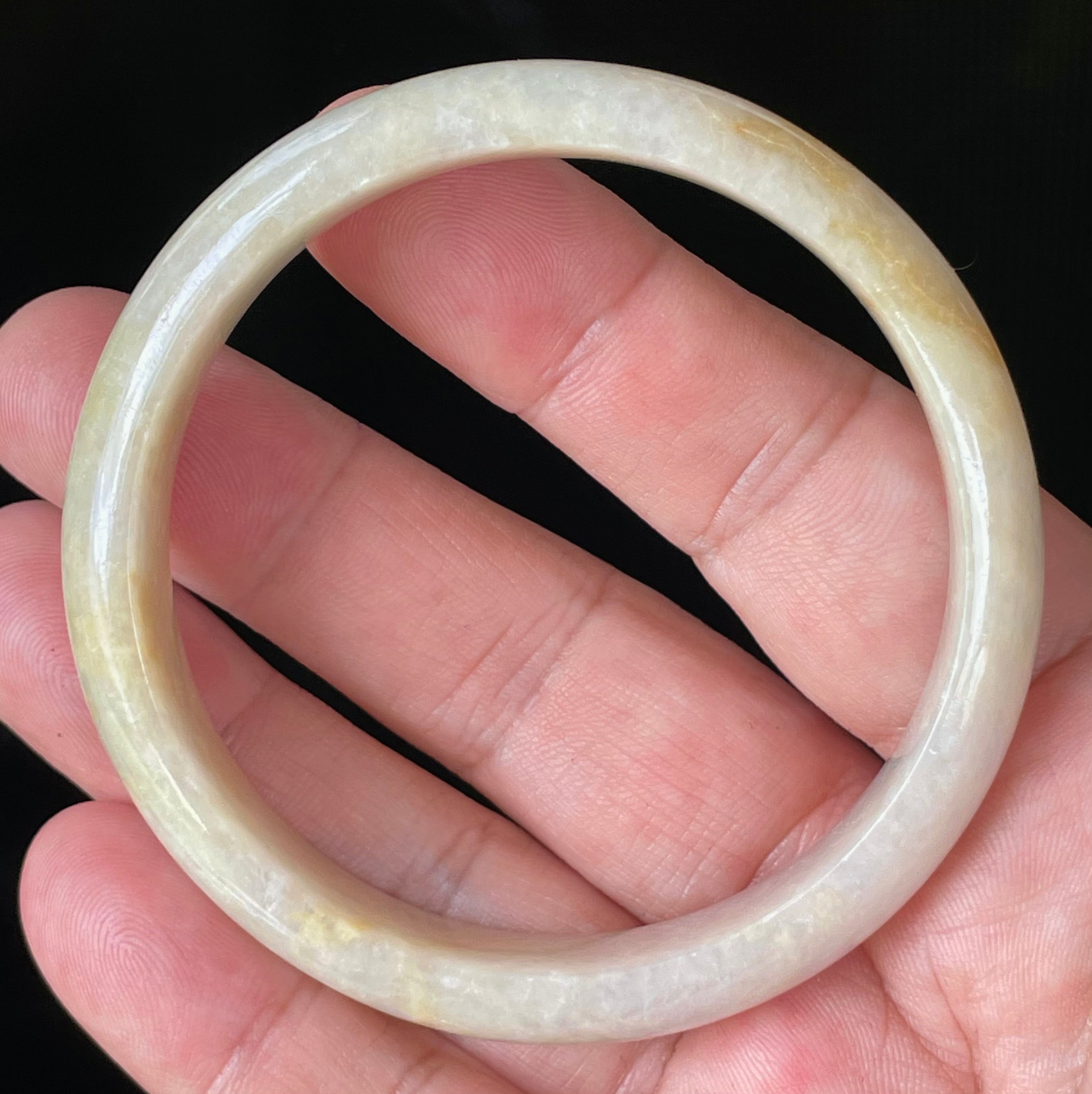 Natural Grade A Certified Burmese Jadeite Jade Bangle – Icy Yellow & Honey, Milky White, Light Lavender – Hand-Carved Jade Bracelet – 59.5mm – JB926