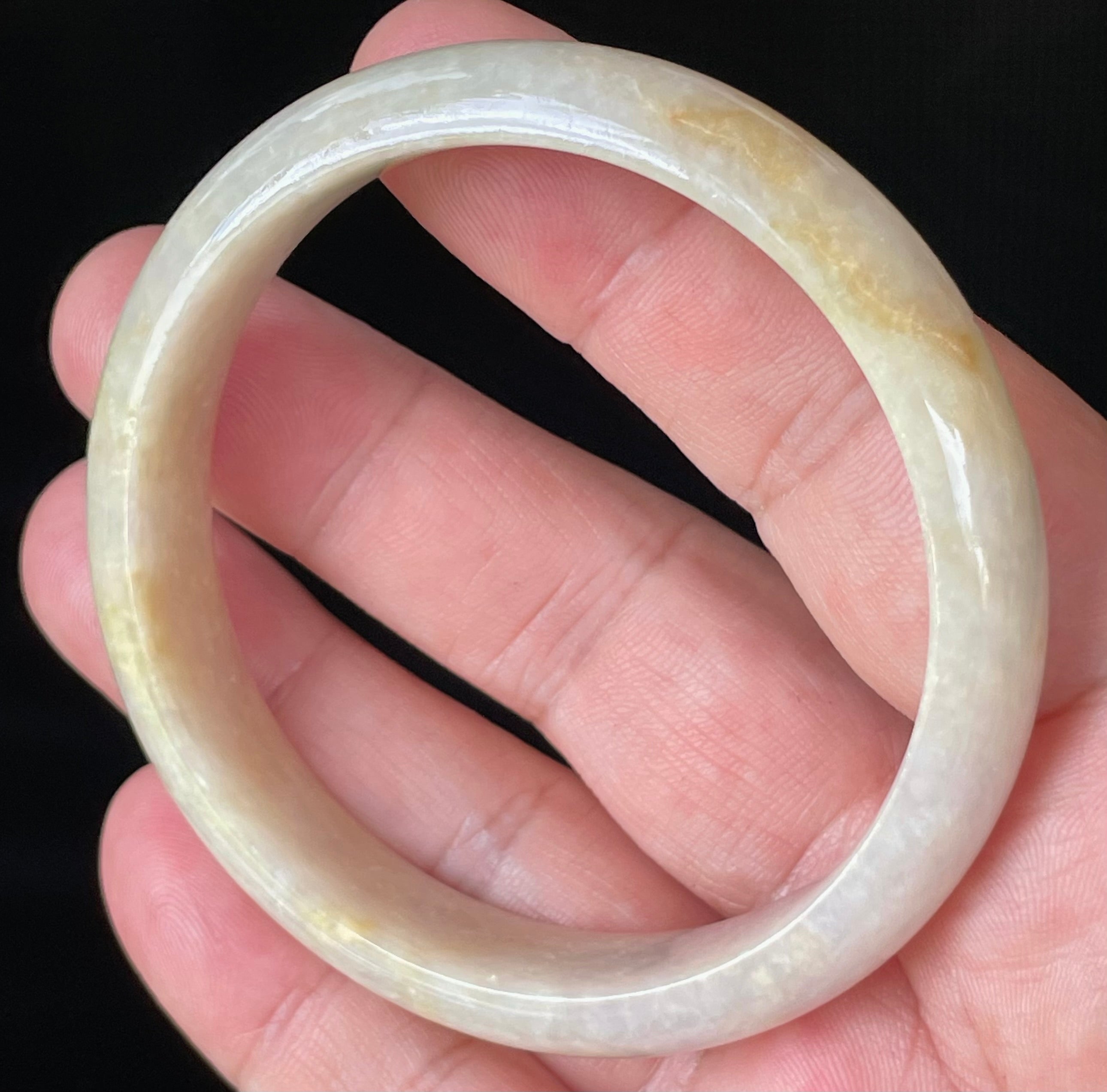 Natural Grade A Certified Burmese Jadeite Jade Bangle – Icy Yellow & Honey, Milky White, Light Lavender – Hand-Carved Jade Bracelet – 59.5mm – JB926