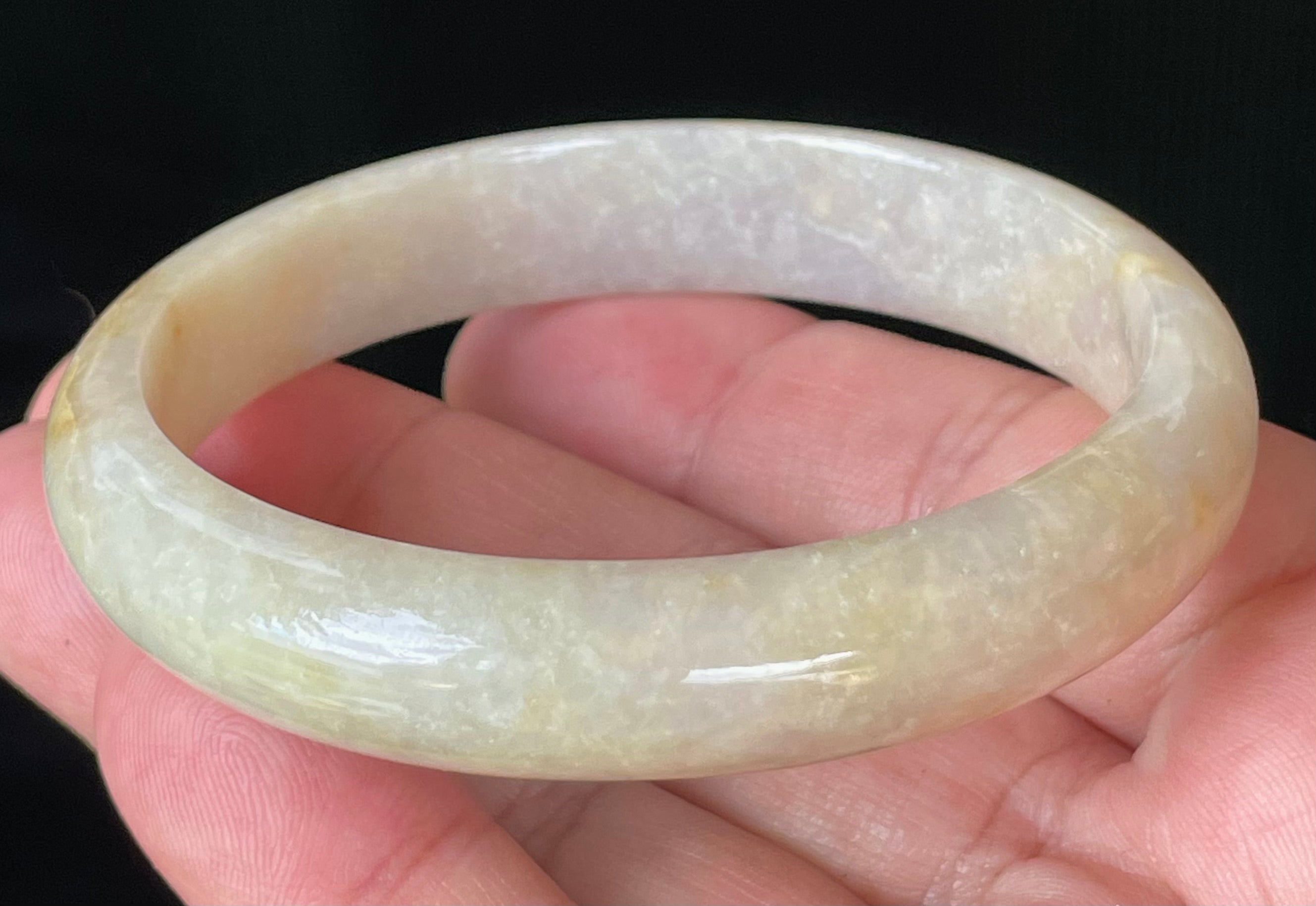 Natural Grade A Certified Burmese Jadeite Jade Bangle – Icy Yellow & Honey, Milky White, Light Lavender – Hand-Carved Jade Bracelet – 59.5mm – JB926