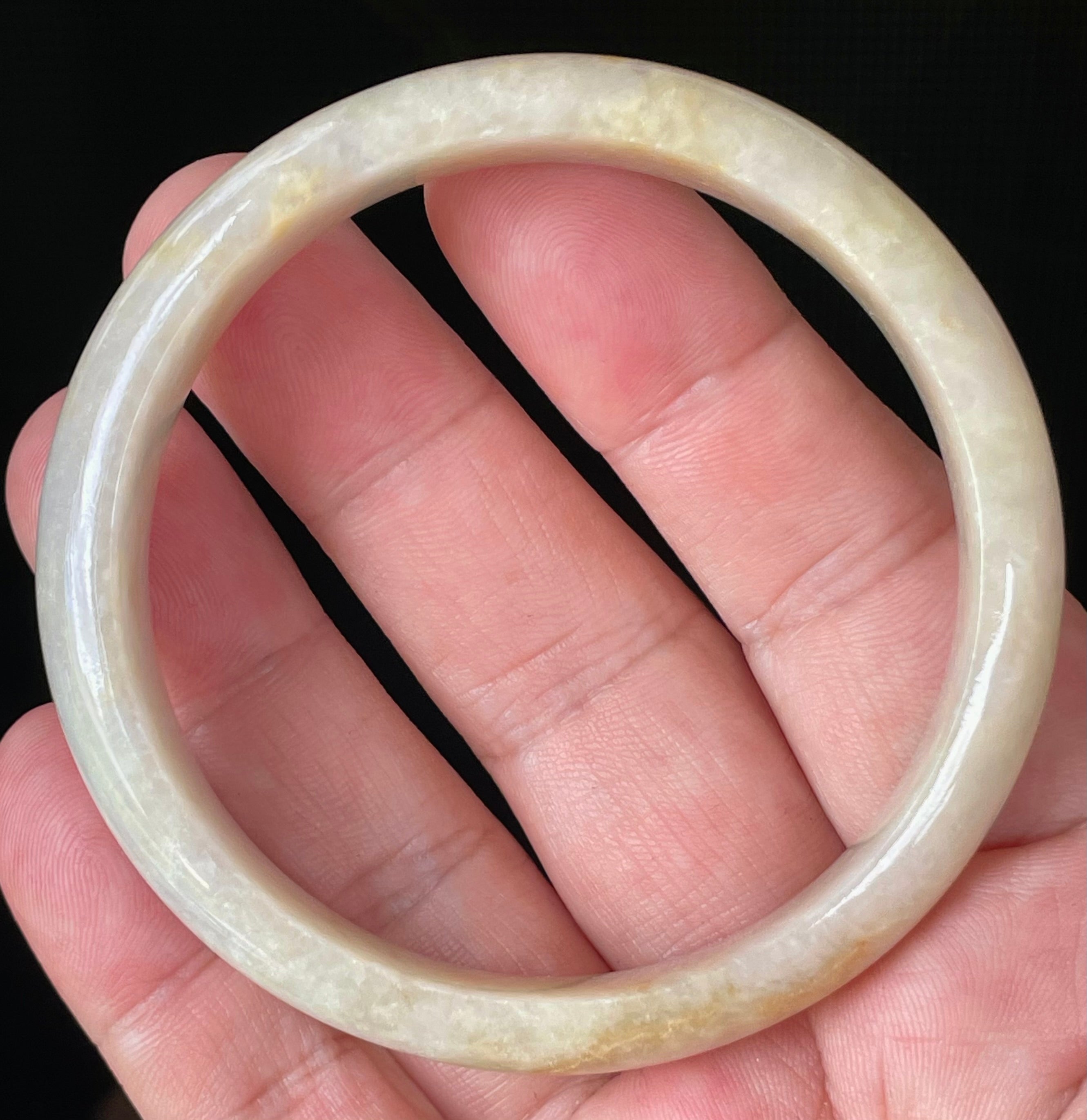 Natural Grade A Certified Burmese Jadeite Jade Bangle – Icy Yellow & Honey, Milky White, Light Lavender – Hand-Carved Jade Bracelet – 59.5mm – JB926