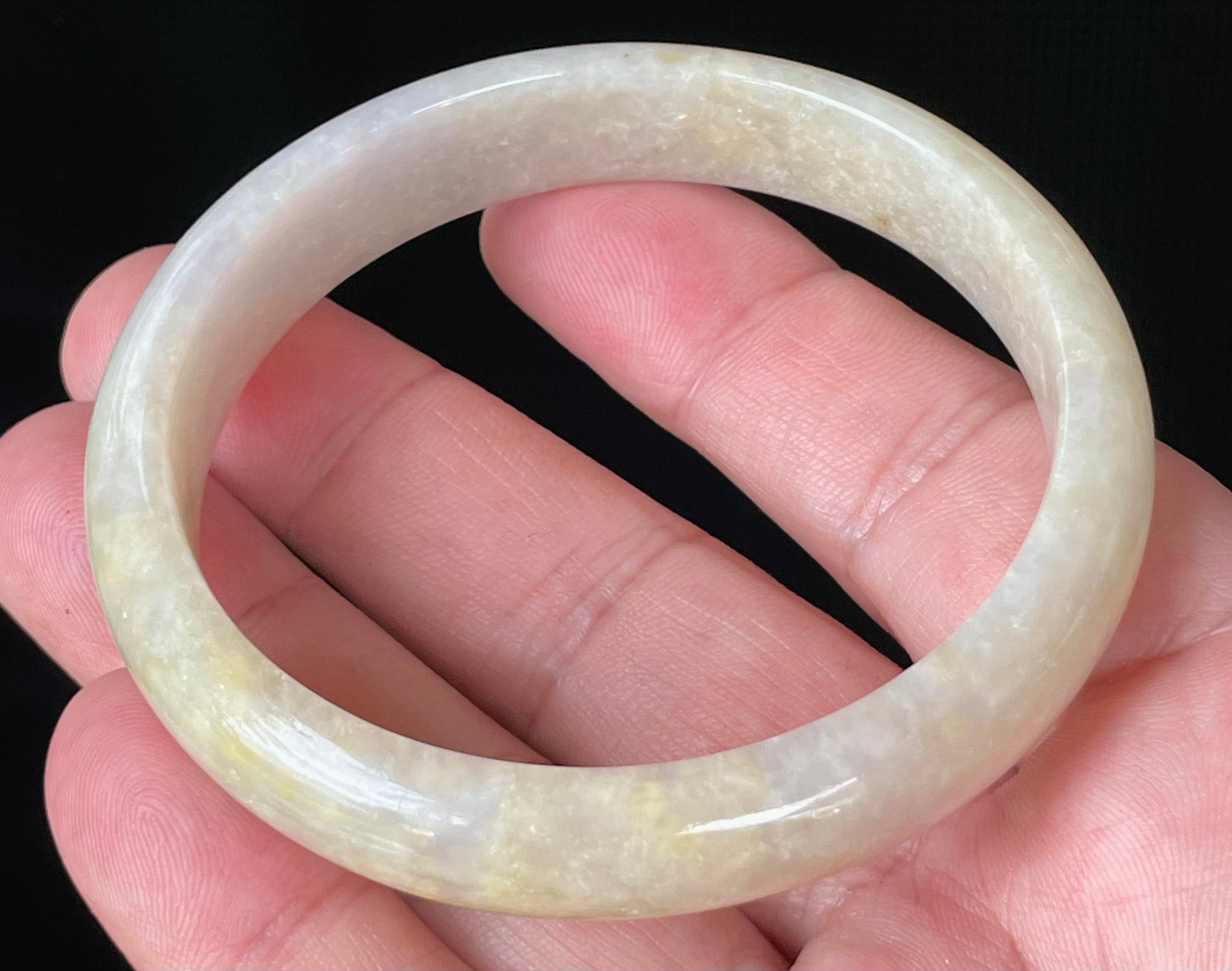 Natural Grade A Certified Burmese Jadeite Jade Bangle – Icy Yellow & Honey, Milky White, Light Lavender – Hand-Carved Jade Bracelet – 59.5mm – JB926