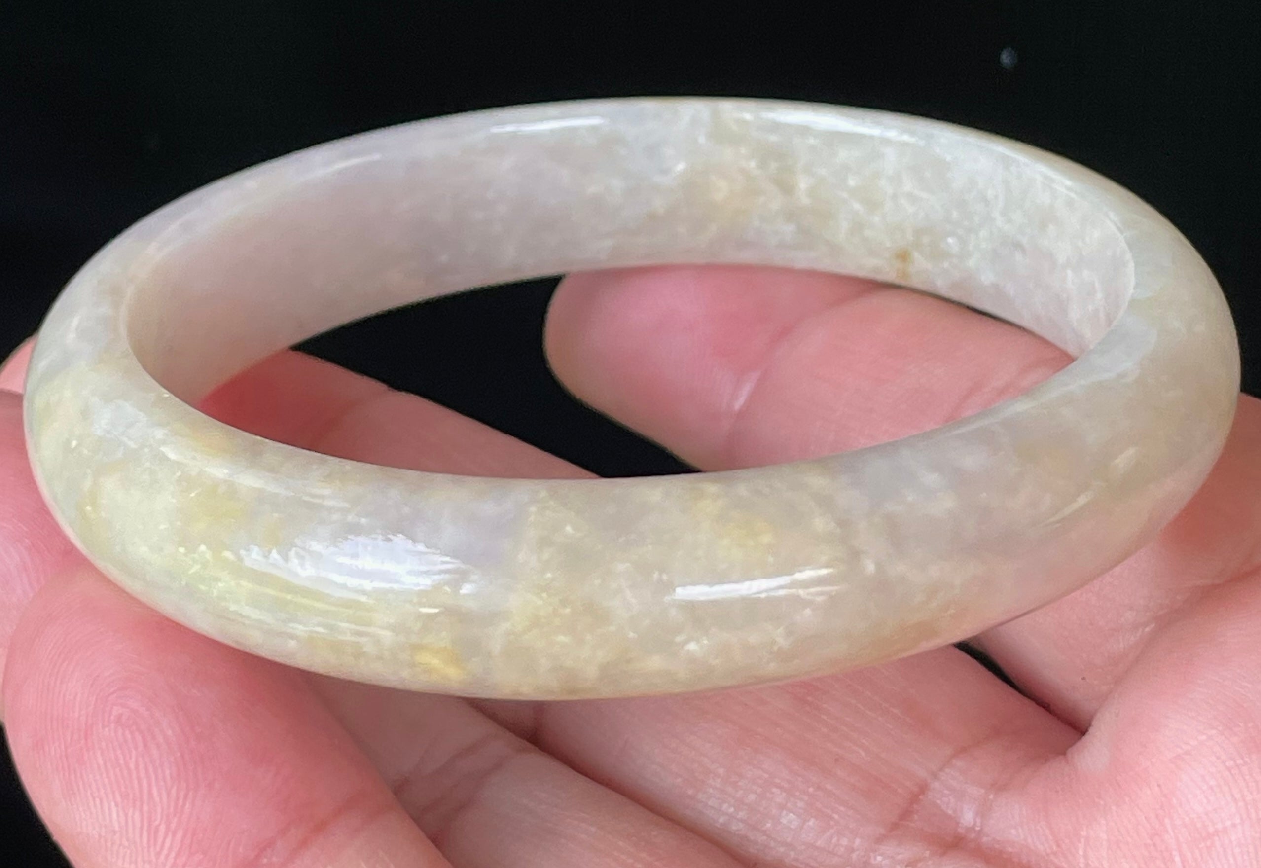 Natural Grade A Certified Burmese Jadeite Jade Bangle – Icy Yellow & Honey, Milky White, Light Lavender – Hand-Carved Jade Bracelet – 59.5mm – JB926