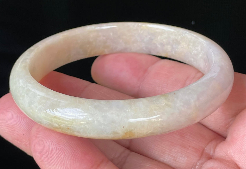 Natural Grade A Certified Burmese Jadeite Jade Bangle – Icy Yellow & Honey, Milky White, Light Lavender – Hand-Carved Jade Bracelet – 59.5mm – JB926