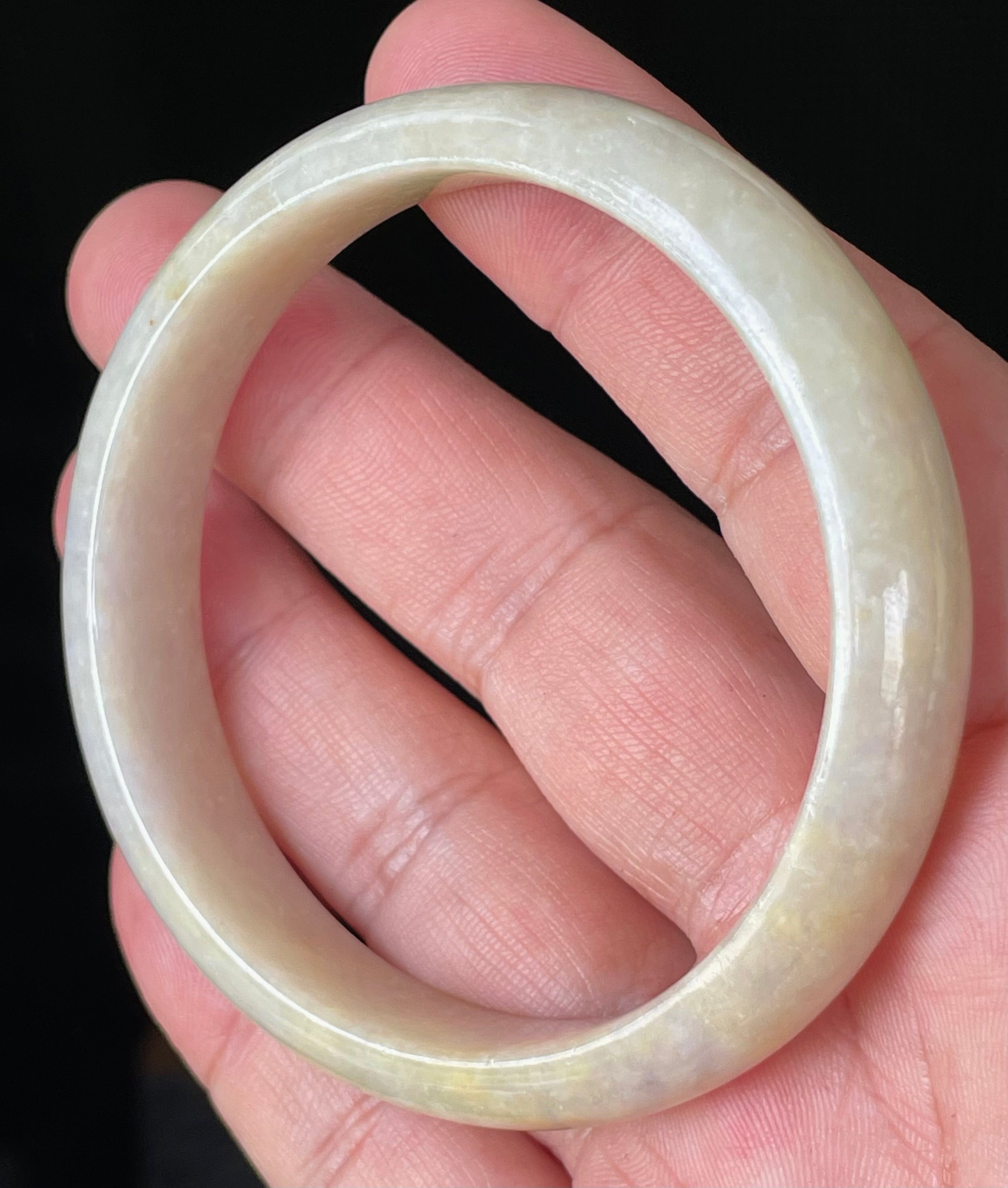 Natural Grade A Certified Burmese Jadeite Jade Bangle – Icy Yellow & Honey, Milky White, Light Lavender – Hand-Carved Jade Bracelet – 59.5mm – JB926