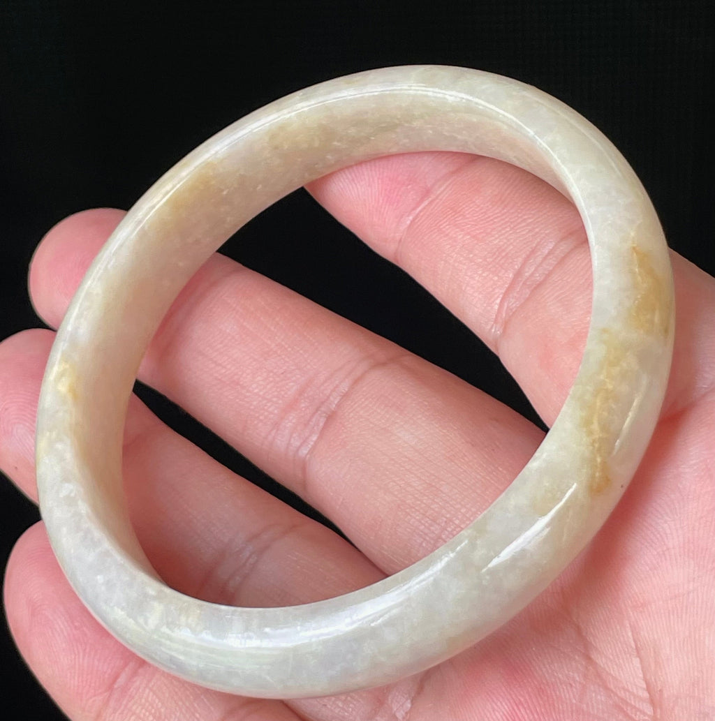 Natural Grade A Certified Burmese Jadeite Jade Bangle – Icy Yellow & Honey, Milky White, Light Lavender – Hand-Carved Jade Bracelet – 59.5mm – JB926