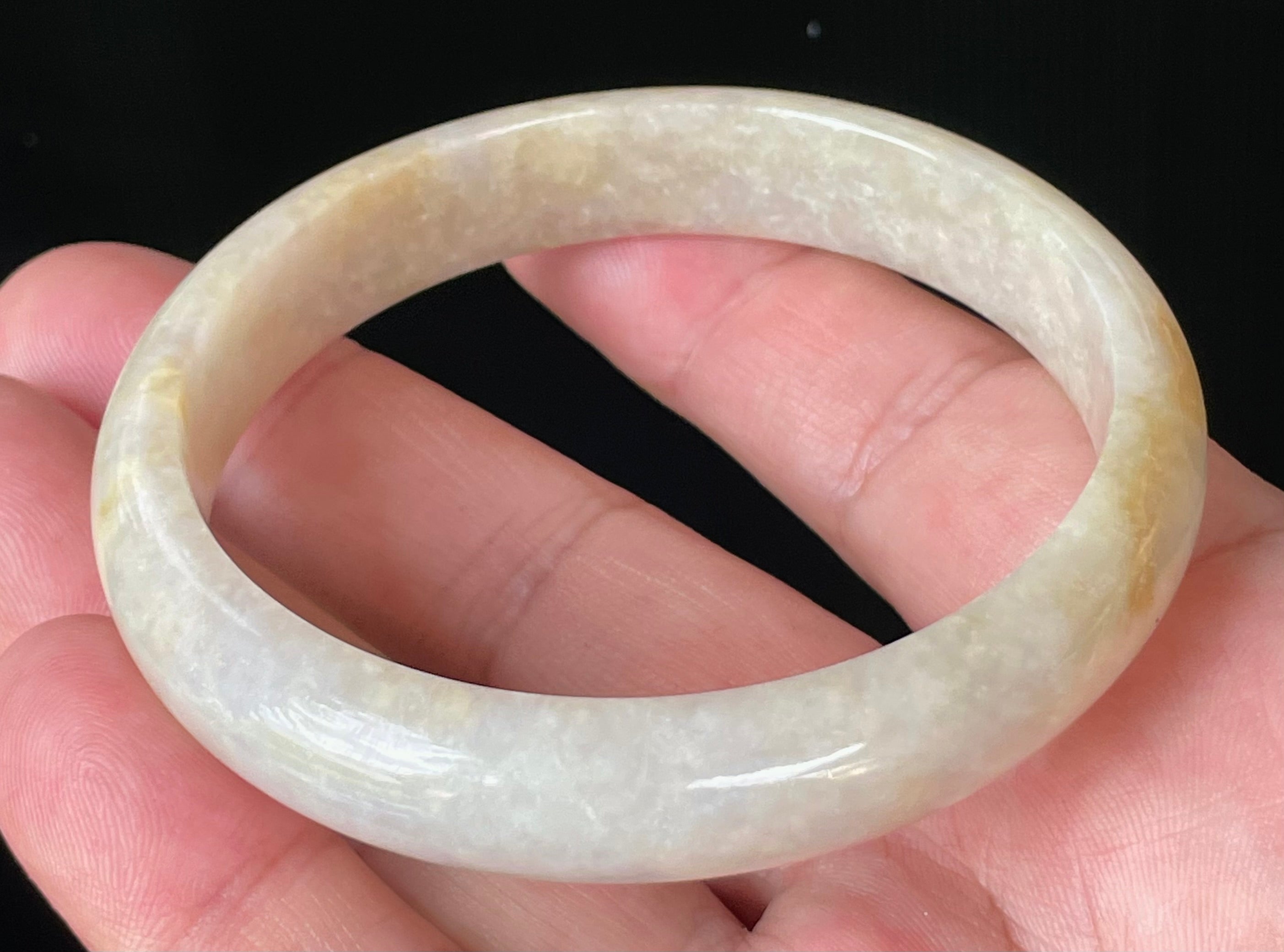 Natural Grade A Certified Burmese Jadeite Jade Bangle – Icy Yellow & Honey, Milky White, Light Lavender – Hand-Carved Jade Bracelet – 59.5mm – JB926