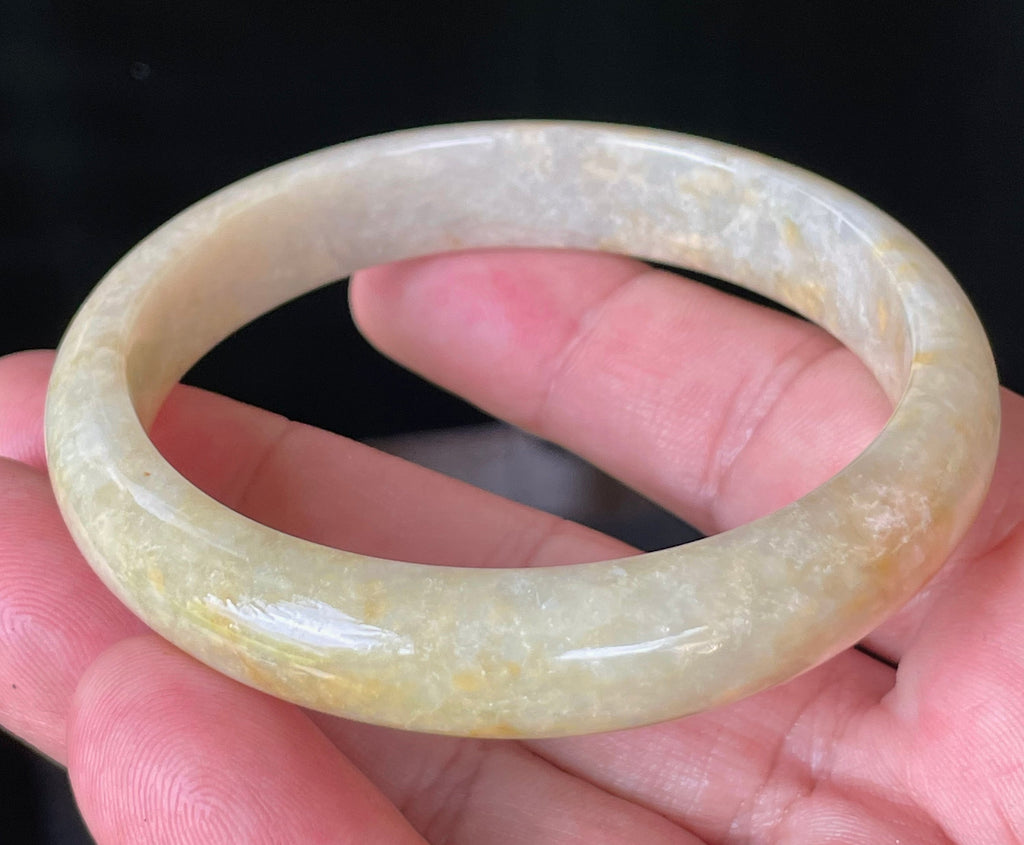 Natural Grade A Certified Burmese Jadeite Jade Bangle – Icy Yellow & Honey Orange with Milky White Hues – 58.5mm – JB923