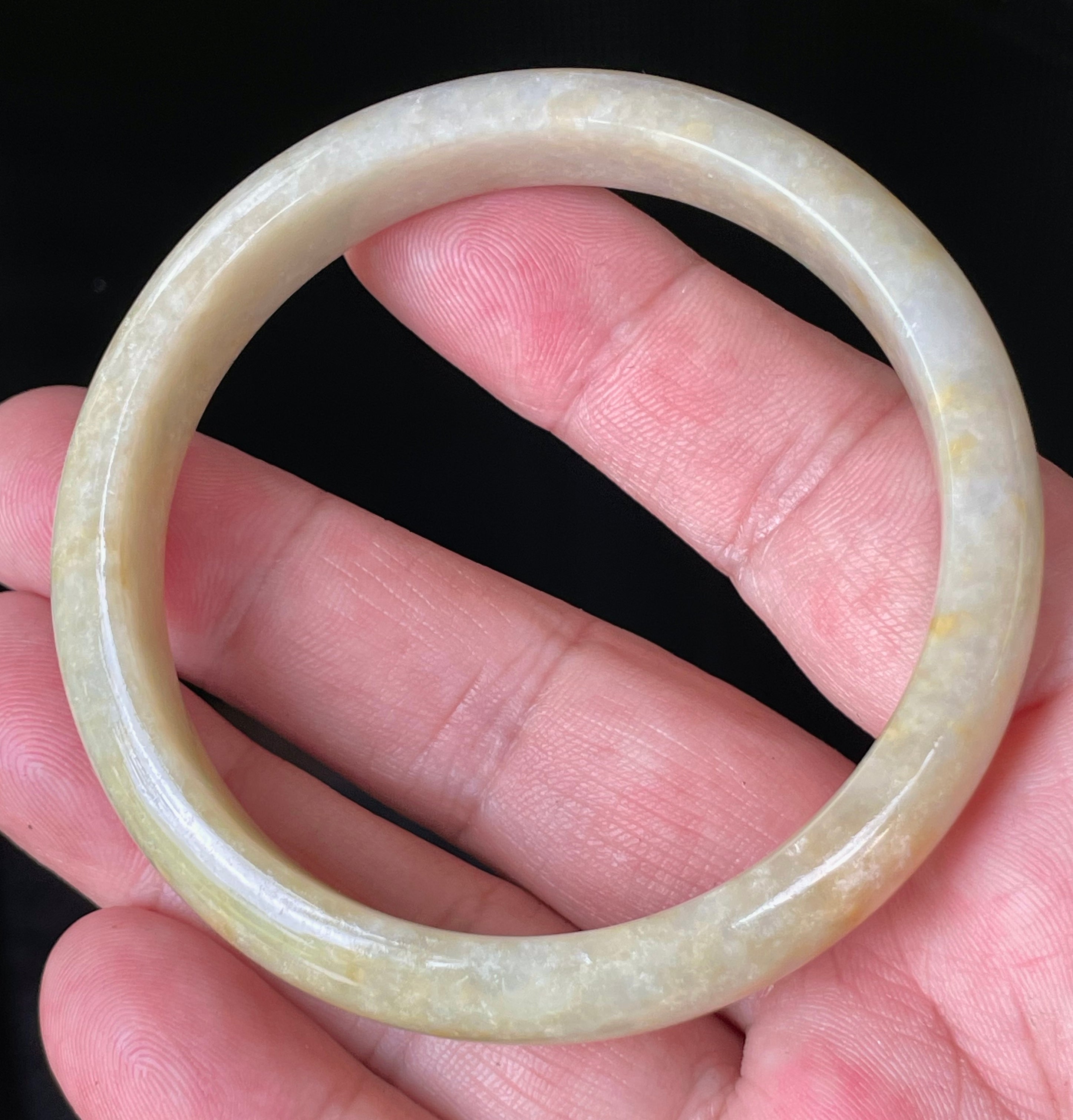 Natural Grade A Certified Burmese Jadeite Jade Bangle – Icy Yellow & Honey Orange with Milky White Hues – 58.5mm – JB923