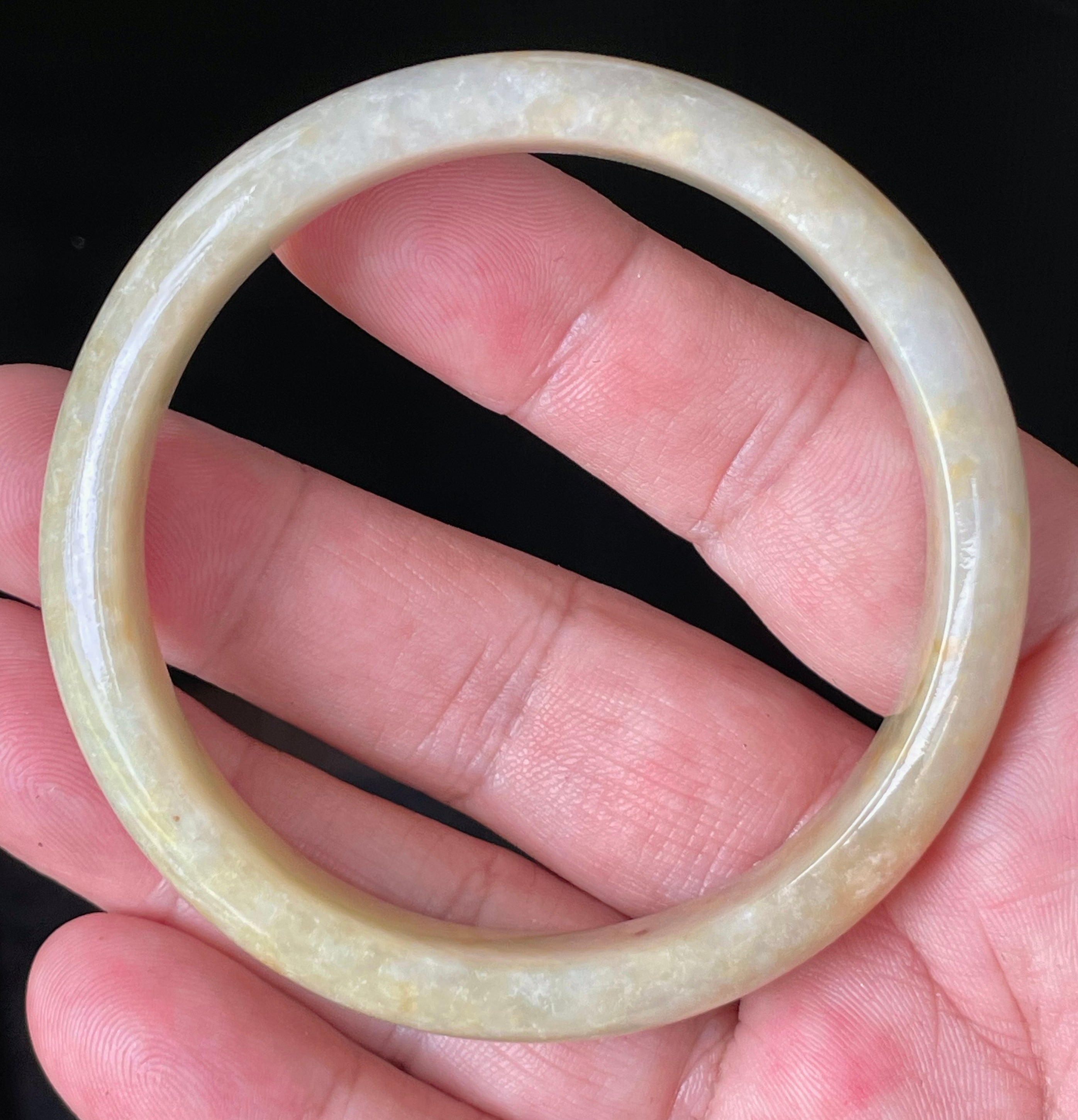 Natural Grade A Certified Burmese Jadeite Jade Bangle – Icy Yellow & Honey Orange with Milky White Hues – 58.5mm – JB923