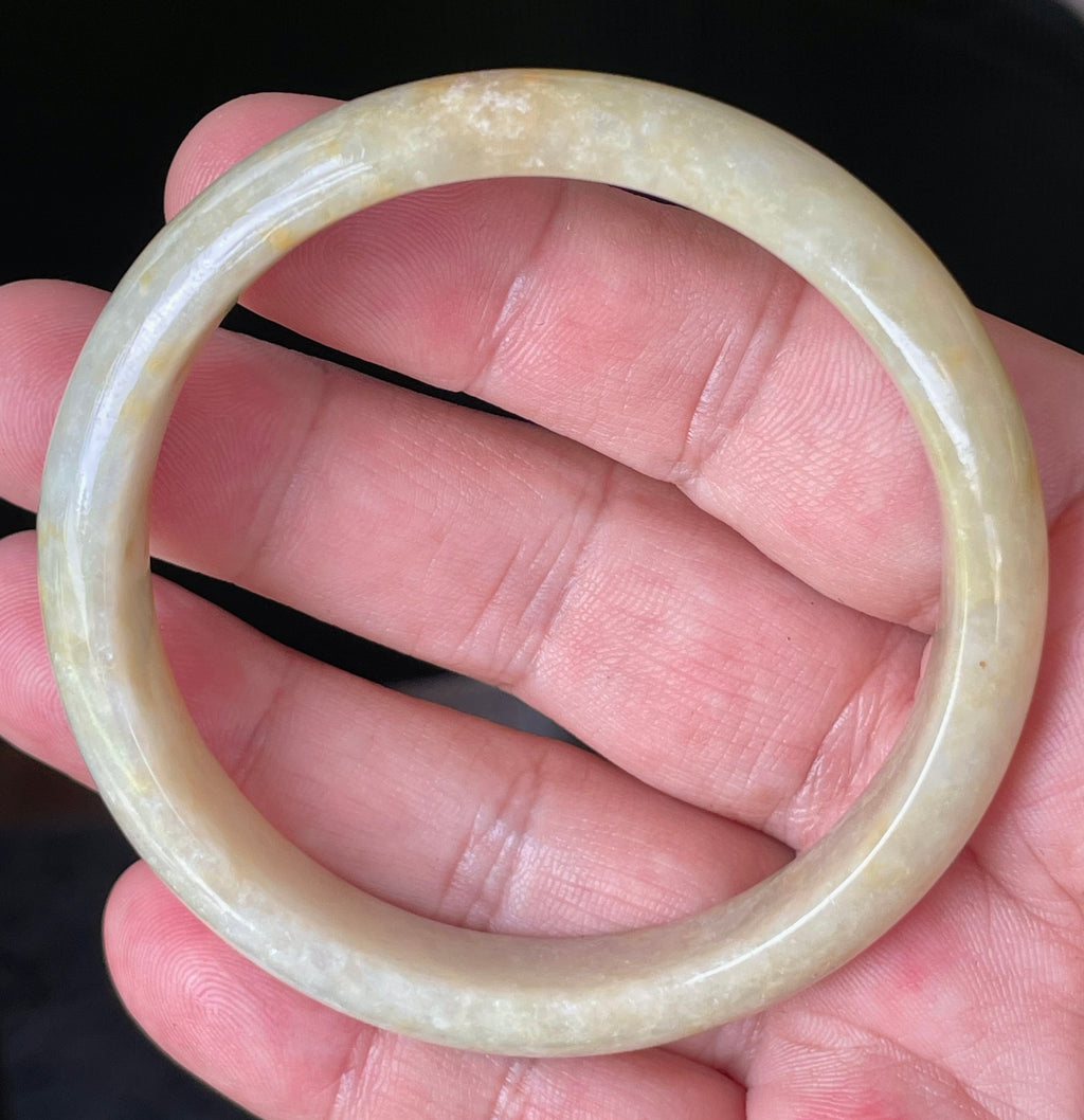 Natural Grade A Certified Burmese Jadeite Jade Bangle – Icy Yellow & Honey Orange with Milky White Hues – 58.5mm – JB923