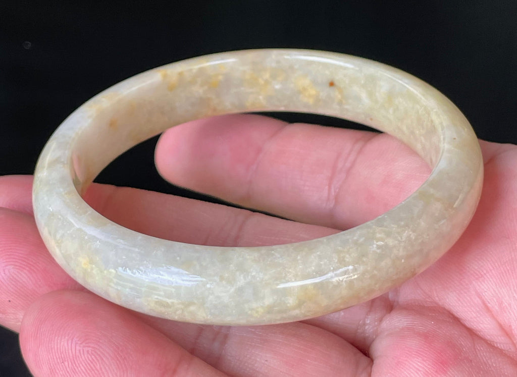 Natural Grade A Certified Burmese Jadeite Jade Bangle – Icy Yellow & Honey Orange with Milky White Hues – 58.5mm – JB923