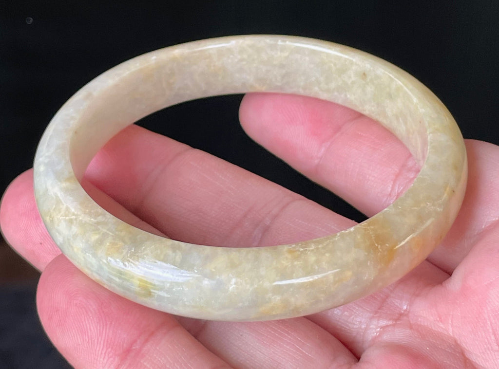 Natural Grade A Certified Burmese Jadeite Jade Bangle – Icy Yellow & Honey Orange with Milky White Hues – 58.5mm – JB923