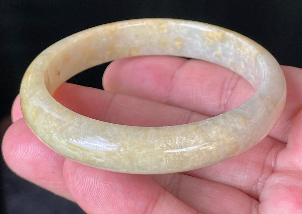Natural Grade A Certified Burmese Jadeite Jade Bangle – Icy Yellow & Honey Orange with Milky White Hues – 58.5mm – JB923