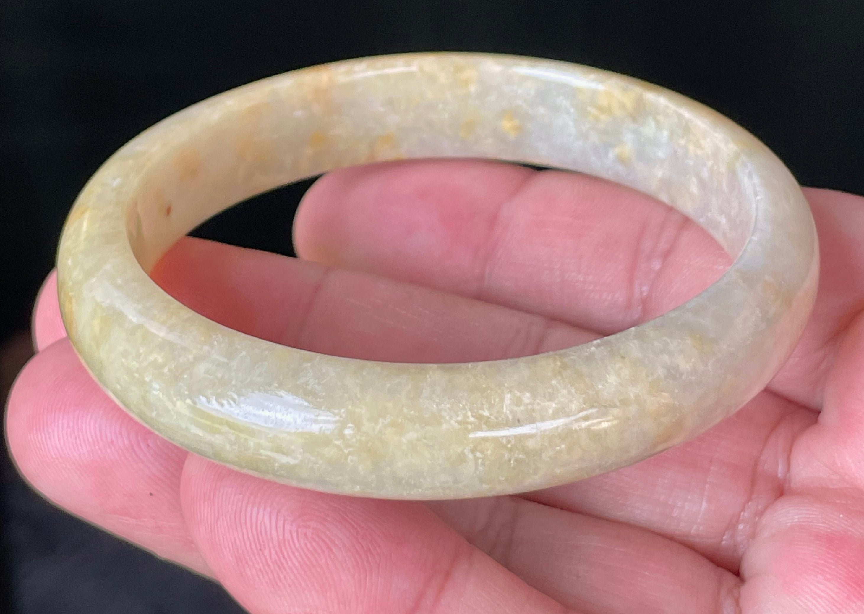 Natural Grade A Certified Burmese Jadeite Jade Bangle – Icy Yellow & Honey Orange with Milky White Hues – 58.5mm – JB923