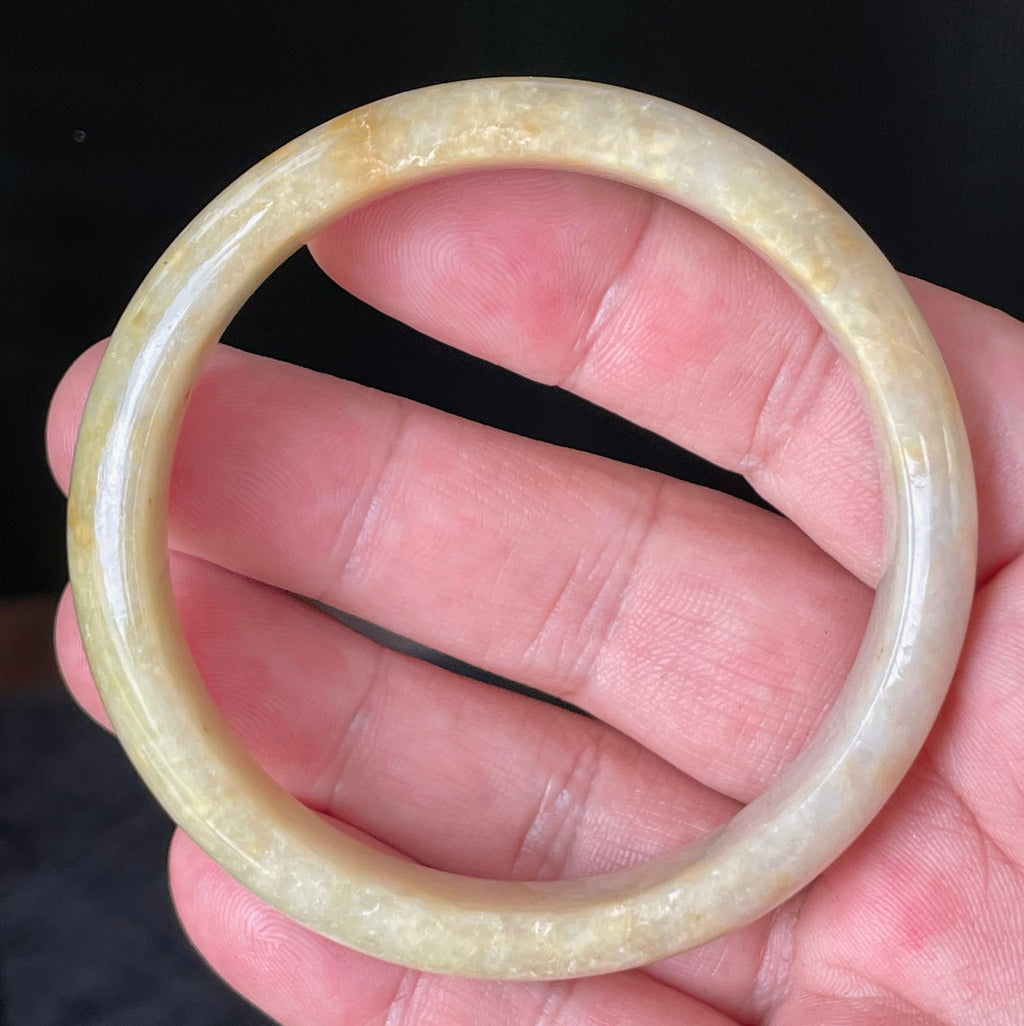 Natural Grade A Certified Burmese Jadeite Jade Bangle – Icy Yellow & Honey Orange with Milky White Hues – 58.5mm – JB923
