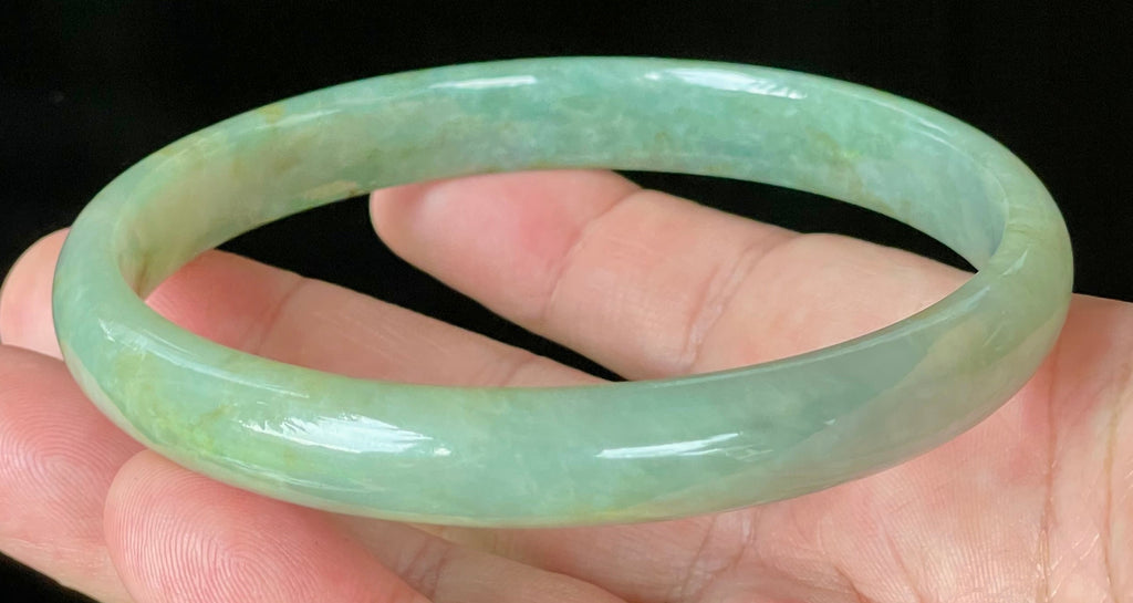 Natural Grade A Certified Burmese Jadeite Jade Bangle – Icy Imperial & Apple Green – 77.5mm – JB929