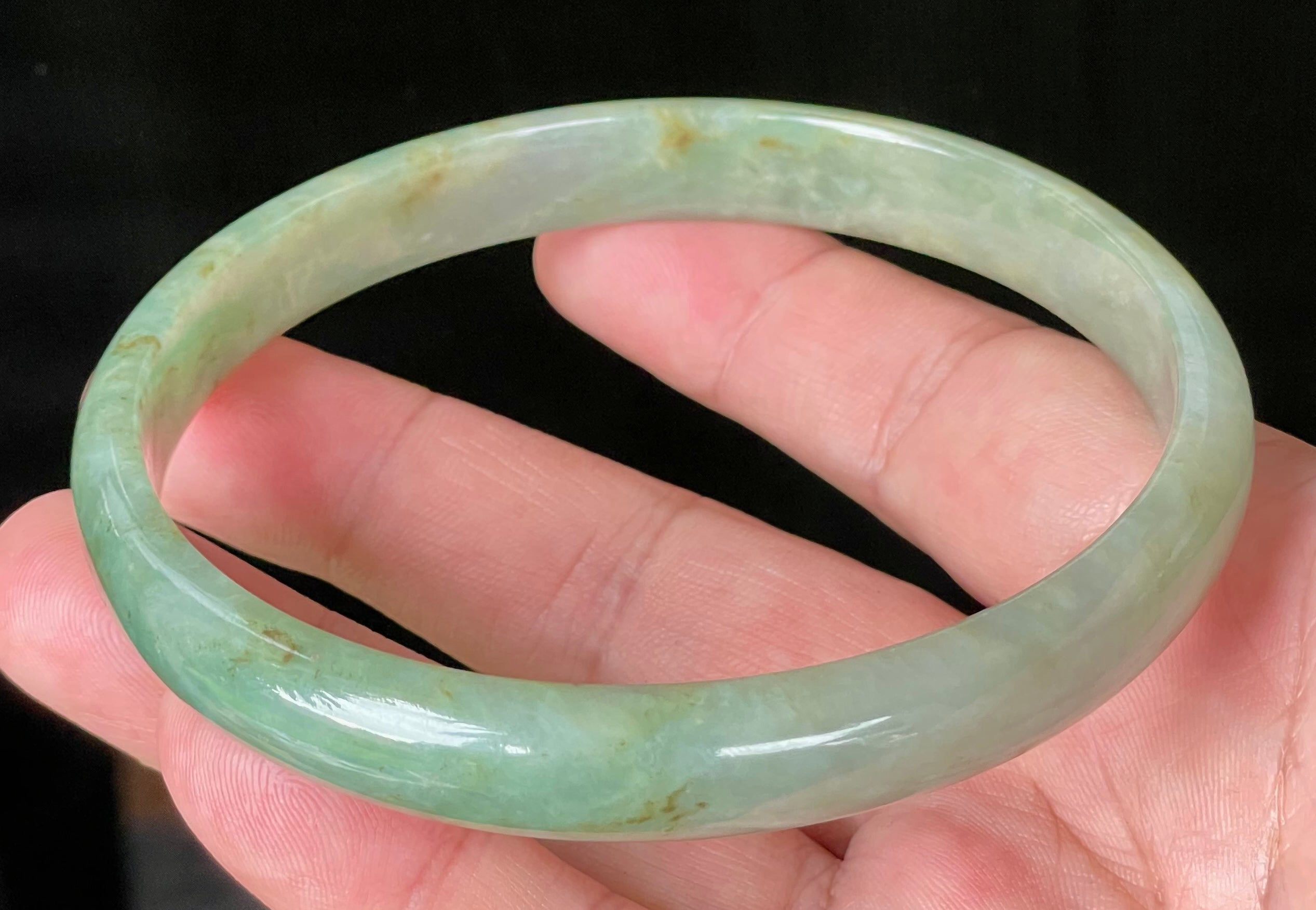 Natural Grade A Certified Burmese Jadeite Jade Bangle – Icy Imperial & Apple Green – 77.5mm – JB929