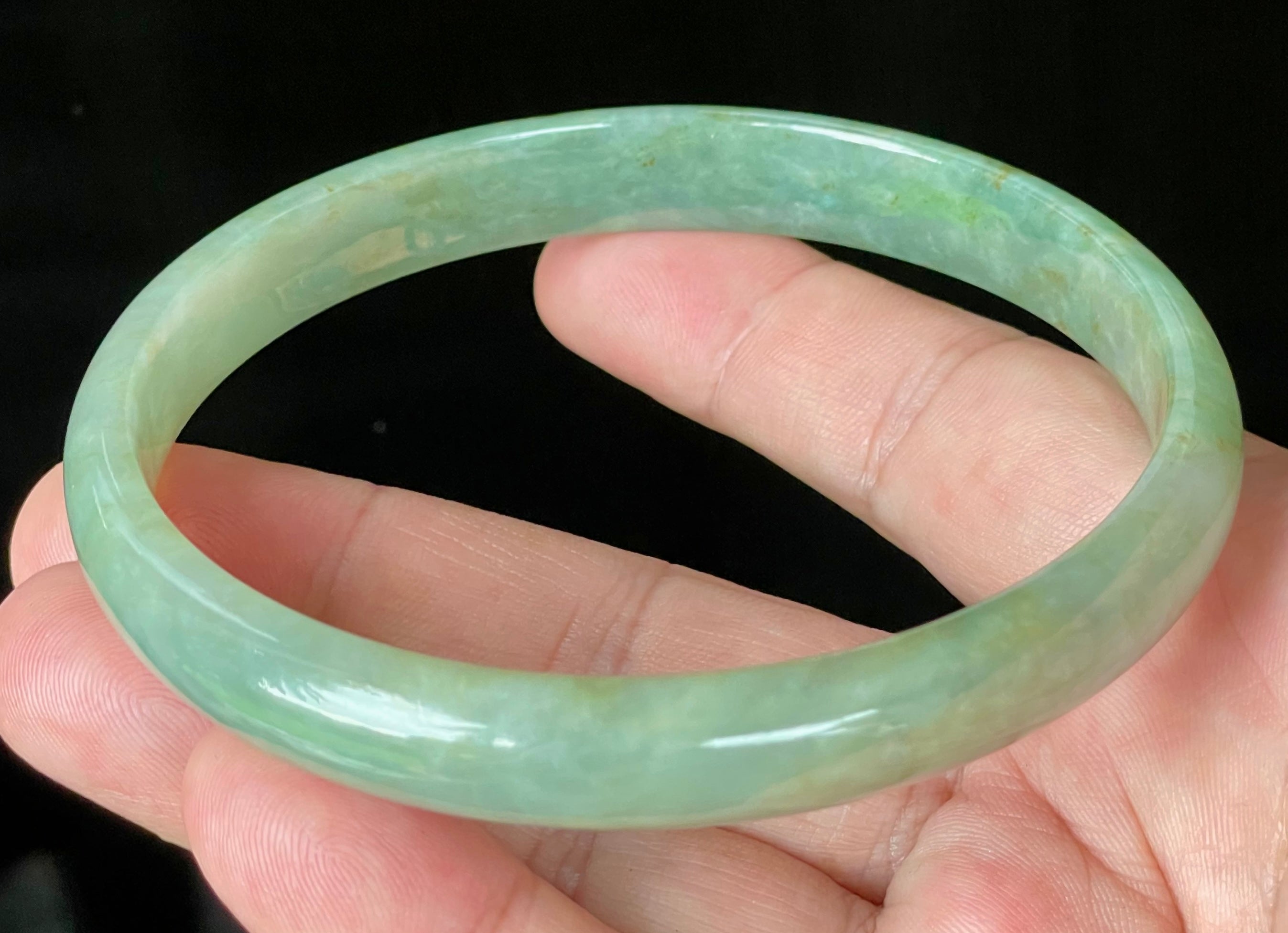 Natural Grade A Certified Burmese Jadeite Jade Bangle – Icy Imperial & Apple Green – 77.5mm – JB929
