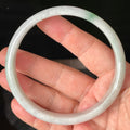 Natural Grade A Certified Burmese Jadeite Jade Bangle – Icy Greyish Milky White with Imperial Green Hue – 76.5mm – JB881