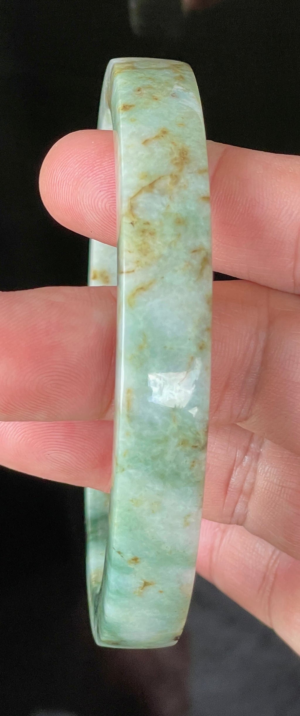 Natural Grade A Certified Burmese Jadeite Jade Bangle – Icy Apple, Imperial & Moss Green with Milky White Hues – Flat Style – 77.9mm – JB934