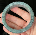 Natural Grade A Certified Burmese Jadeite Jade Bangle – Icy Black & Greyish with Apple & Moss Green Hues – Flat Style – 66.4mm – JB935