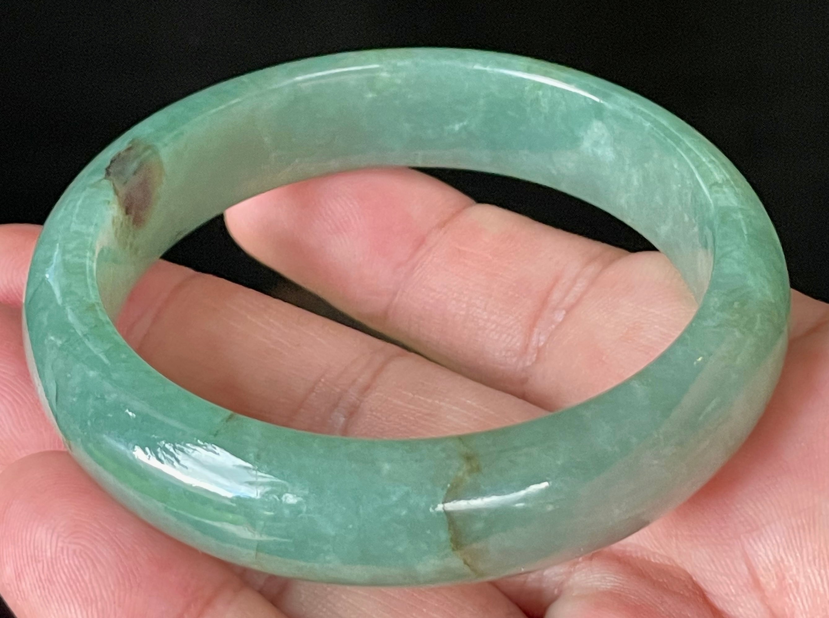 Natural Grade A Certified Burmese Jadeite Jade Bangle – Icy Apple Emerald Green with Honey Brown Hues – 58.4mm – JB906