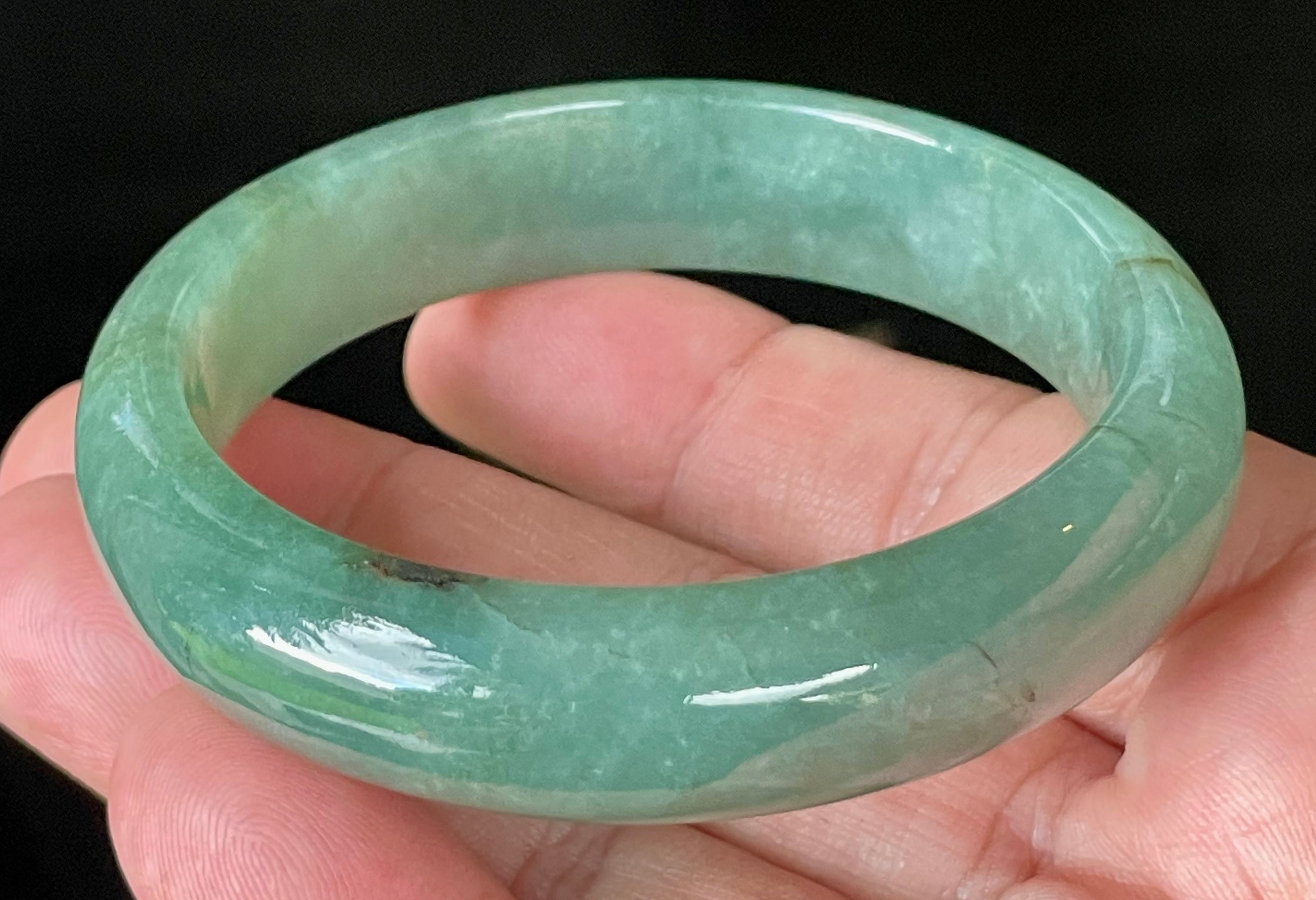Natural Grade A Certified Burmese Jadeite Jade Bangle – Icy Apple Emerald Green with Honey Brown Hues – 58.4mm – JB906