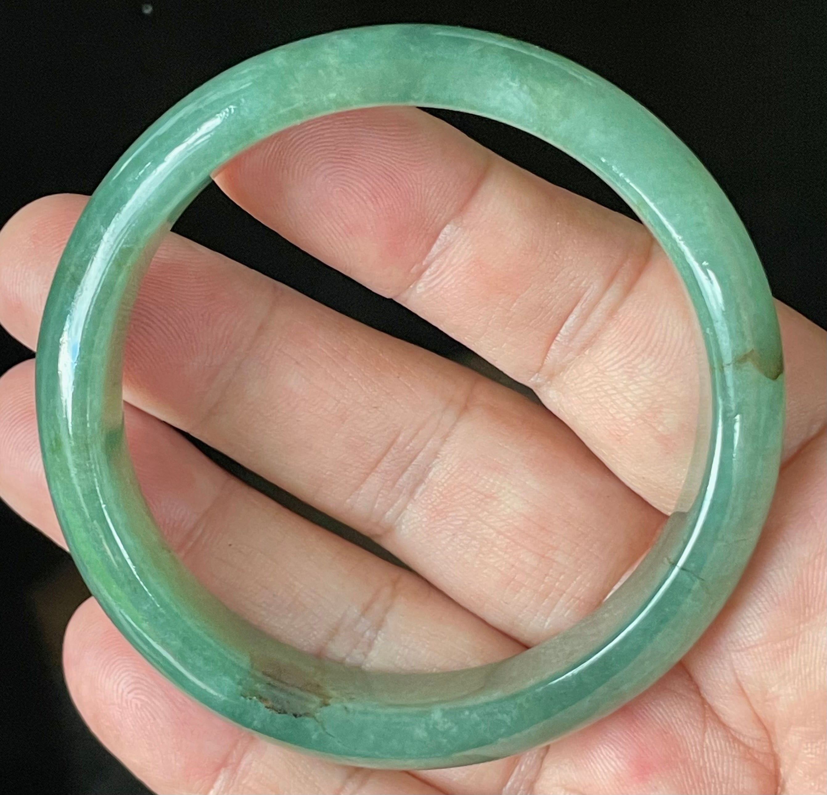 Natural Grade A Certified Burmese Jadeite Jade Bangle – Icy Apple Emerald Green with Honey Brown Hues – 58.4mm – JB906