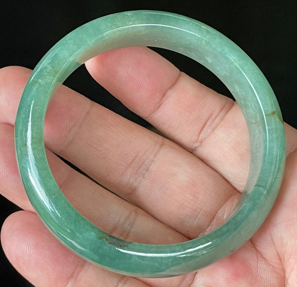 Natural Grade A Certified Burmese Jadeite Jade Bangle – Icy Apple Emerald Green with Honey Brown Hues – 58.4mm – JB906