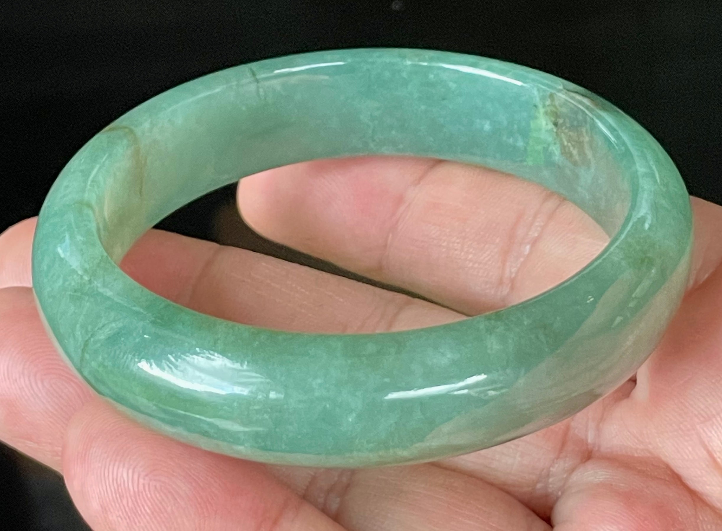 Natural Grade A Certified Burmese Jadeite Jade Bangle – Icy Apple Emerald Green with Honey Brown Hues – 58.4mm – JB906