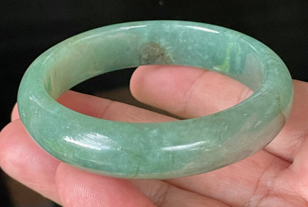 Natural Grade A Certified Burmese Jadeite Jade Bangle – Icy Apple Emerald Green with Honey Brown Hues – 58.4mm – JB906